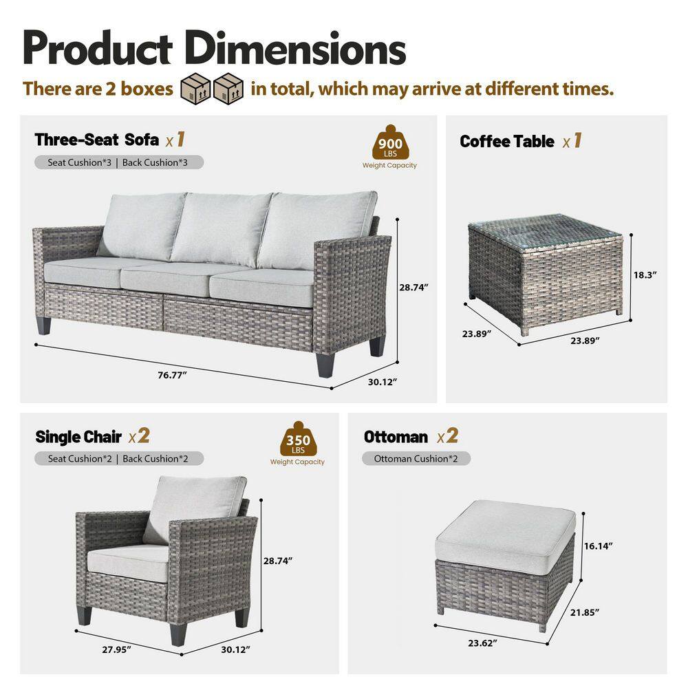 XIZZI Megon Holly Gray 6 Piece Wicker Outdoor Patio Conversation ...