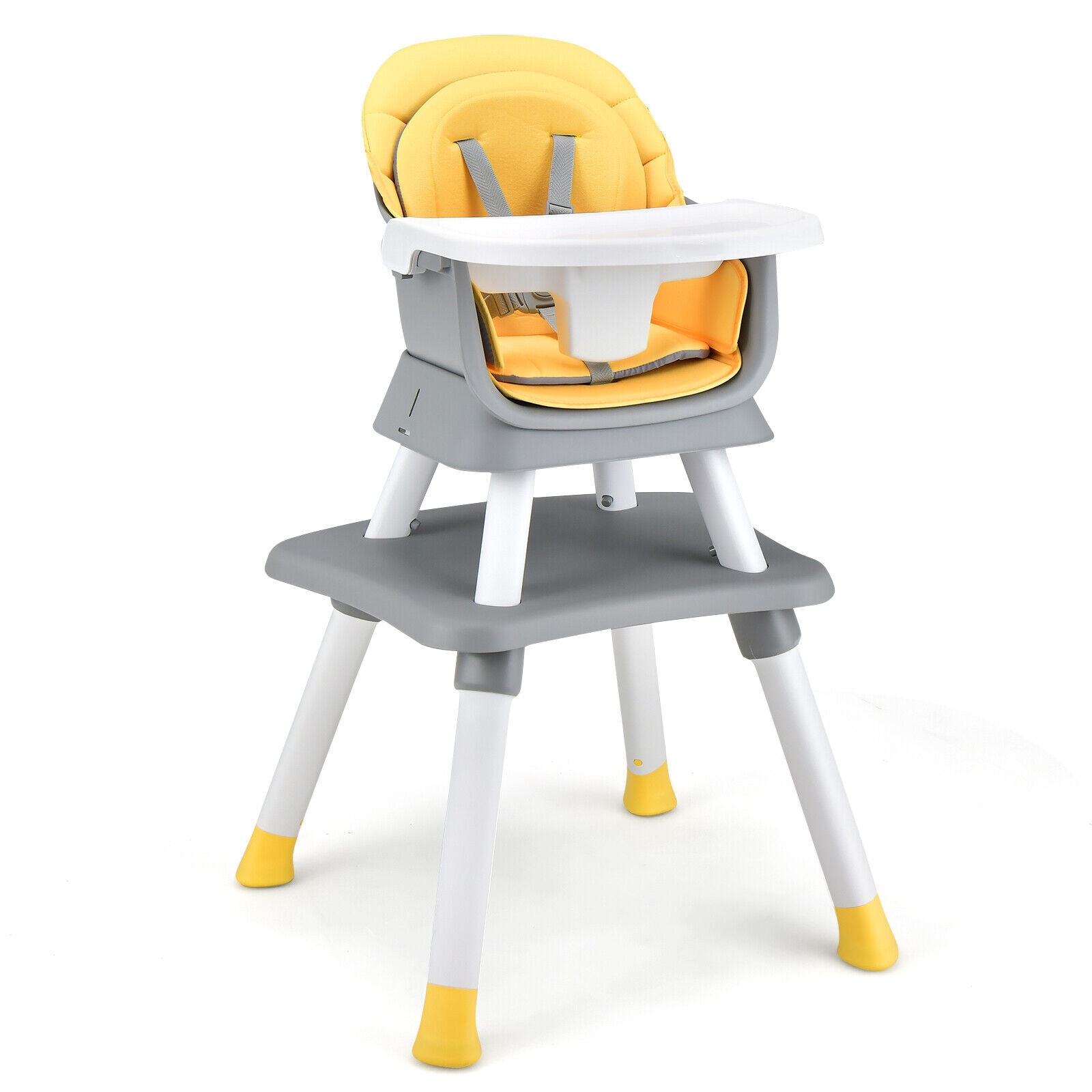 Slickblue 6-in-1 Upholstered Convertible Baby High Chair with Adjustable Removable Tray for Dining Room or Kitchen-38.5 Inch H- Multiplecolor Option