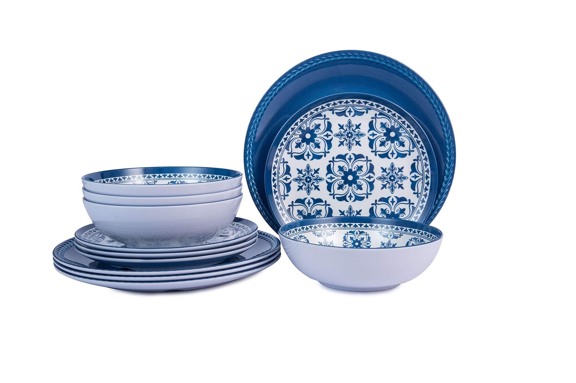 Aoibox  12 Piece Blue Flower Melamine Dinnerware Set Service for 4 with Dinner Plates Salad Plates and Bowls