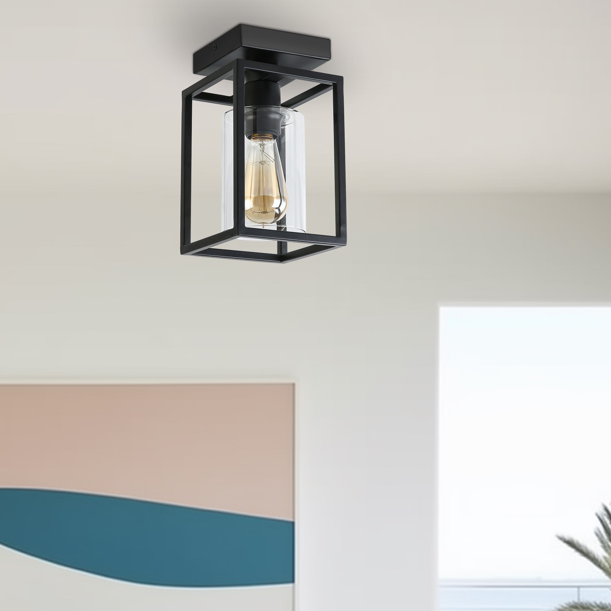 YANSUN L-CL032 1.0 -Light 5.5-in Matte Black Semi Flush Mount Light