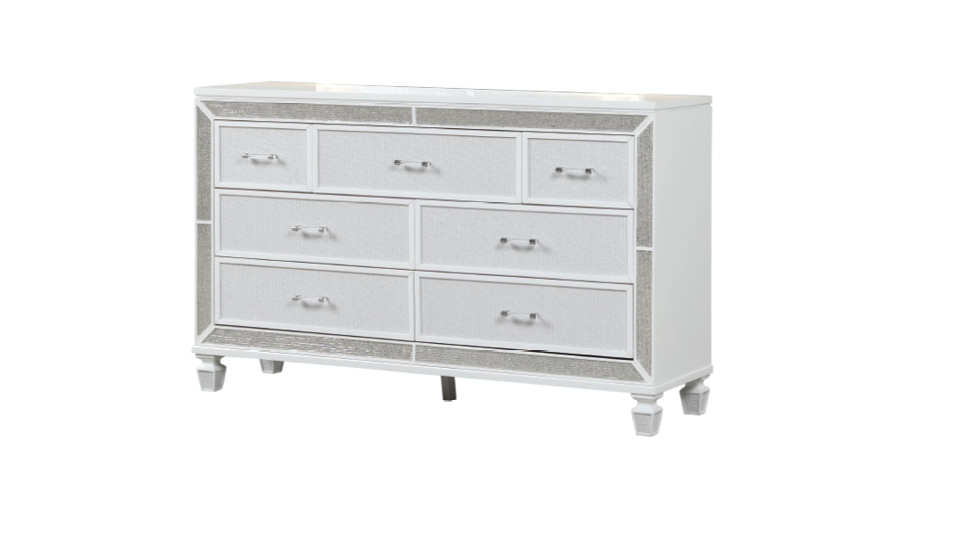 White Glam 7-Drawer Dresser with Mirror and Crystal Accents