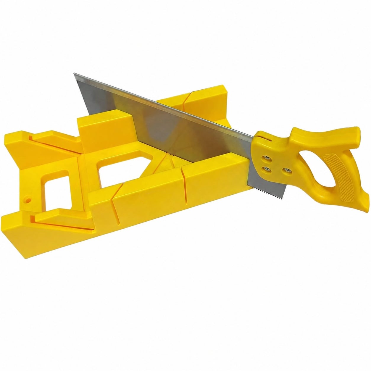 Linder Group Inc Mitre Box and Saw Set for Wood Gypsum and Tile Precise Hand Saw with Cutting Guide for Molding Trim Frame Baseboard Projects Preset 45 Degree