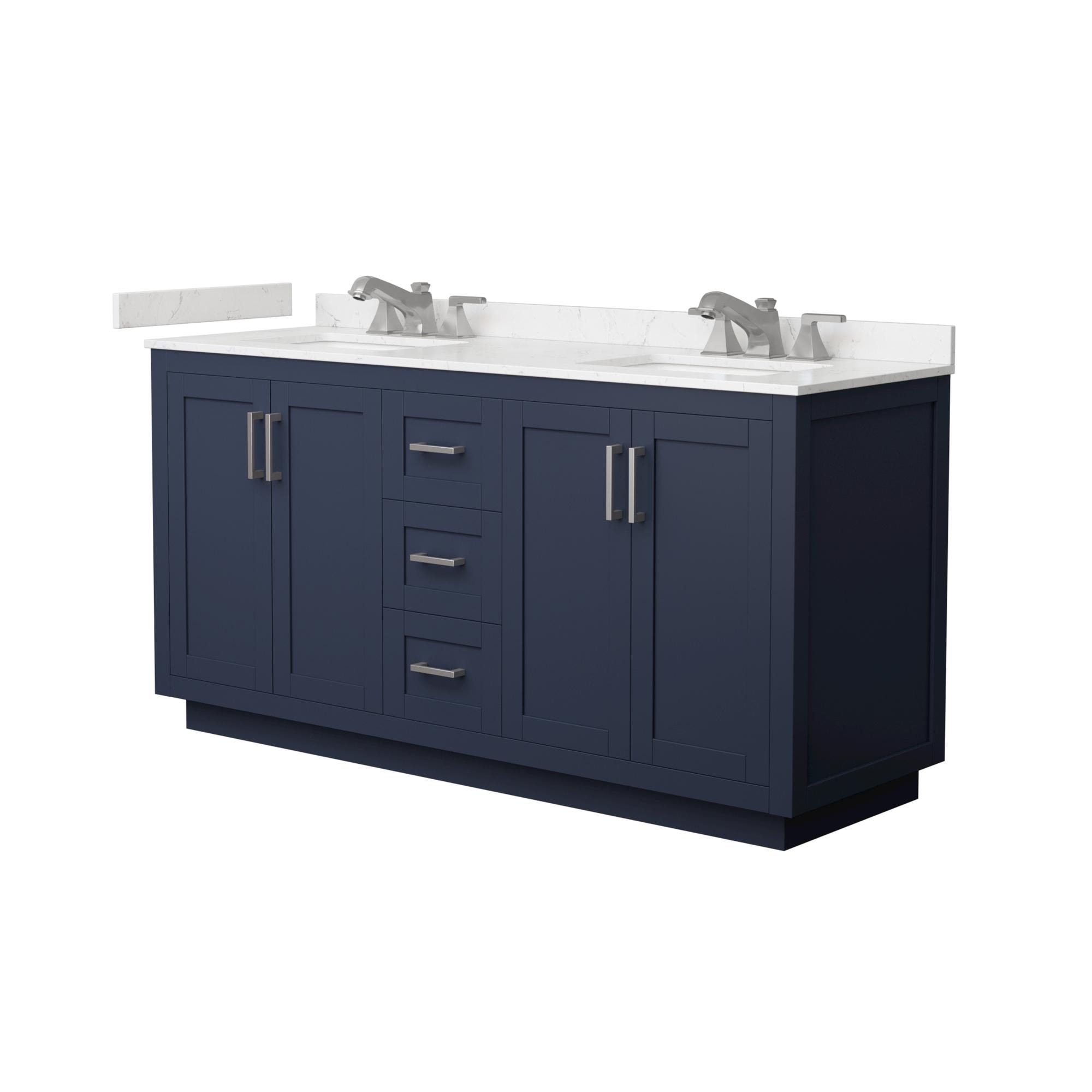 Wyndham Collection Miranda 66-in Dark Blue with Brushed Nickel Trim Undermount Double Sink Bathroom Vanity with Carrara Cultured Marble Cultured Marble Top