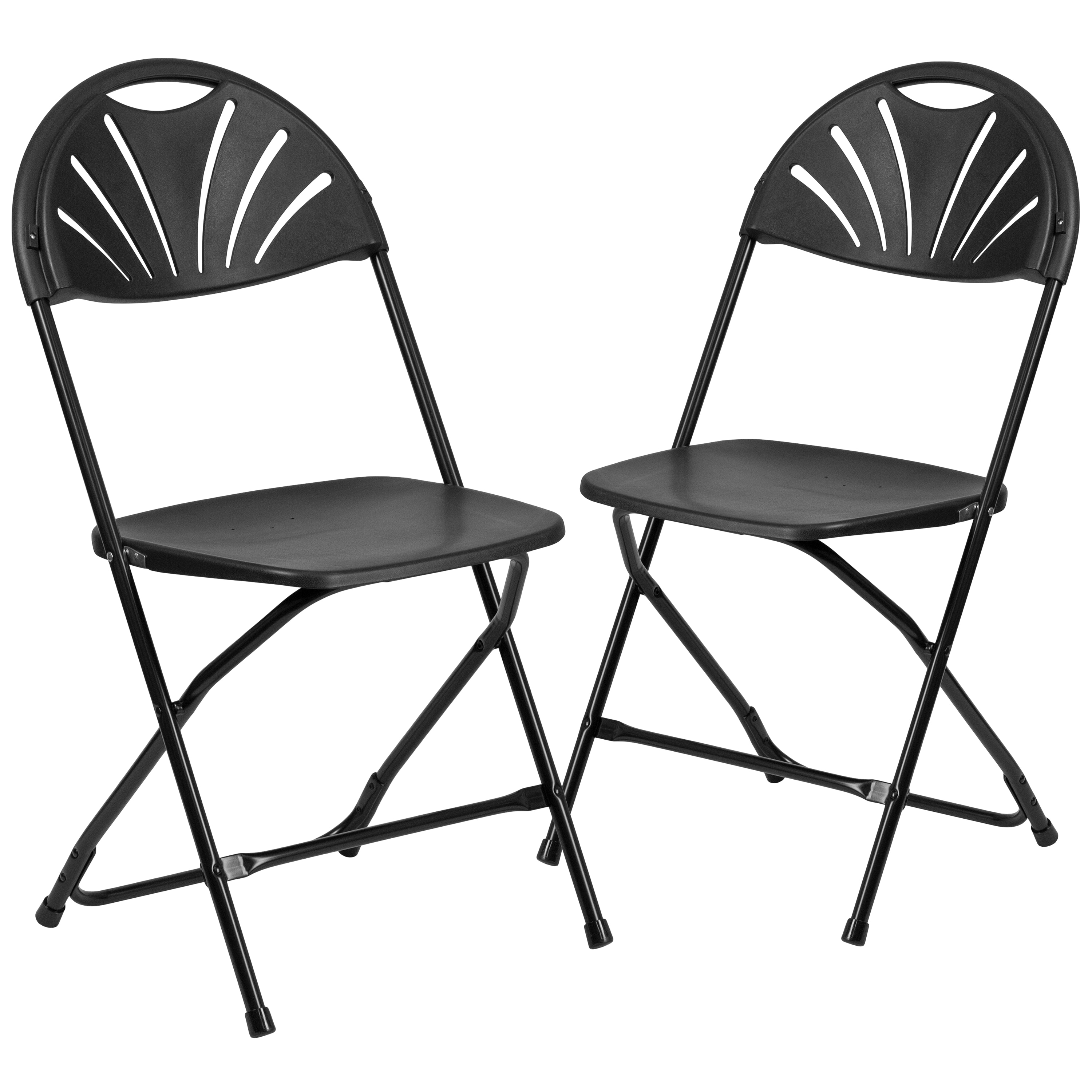 Emma + Oliver - 2 Pack 650 lb Capacity Black Plastic Fan Back Folding Chair