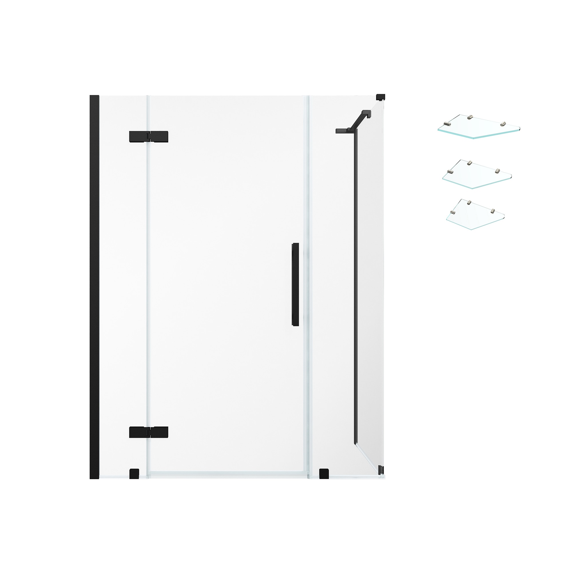 Tampa Black Frameless Corner Shower Kit with Glass Panels and Shelves