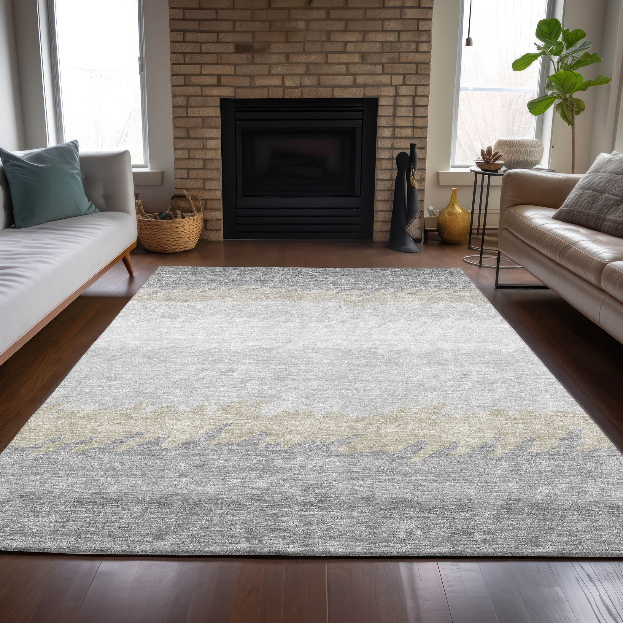 Addison Rugs ACN736SV5X8 Chantille ACN736SV 5 x 7 (ft) Polyester Silver Rectangular Indoor/Outdoor Geometric Machine washable Area rug