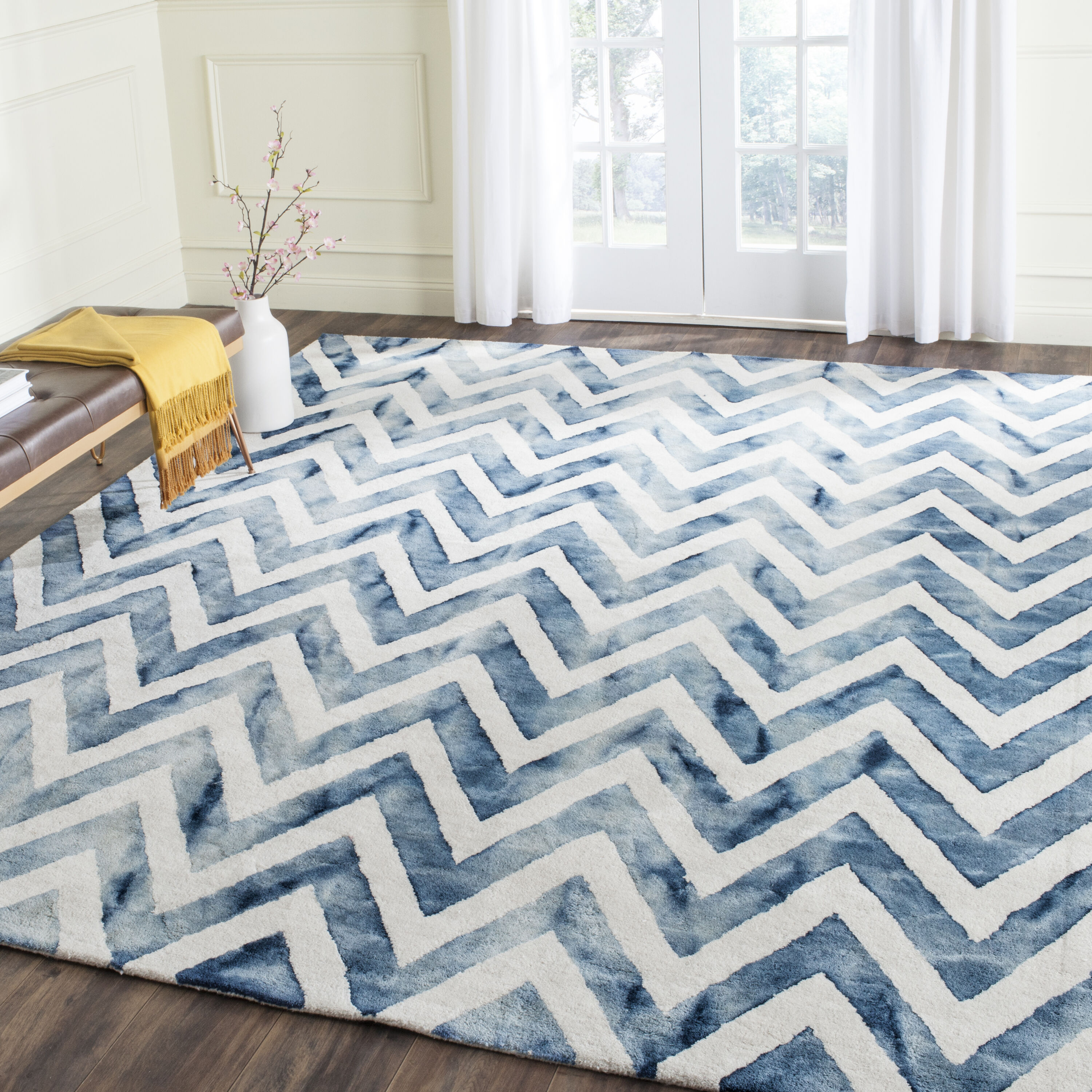  Dip Dye 715 Ivory/Navy Contemporary 9ft x 12ft Large Rectangle Rug