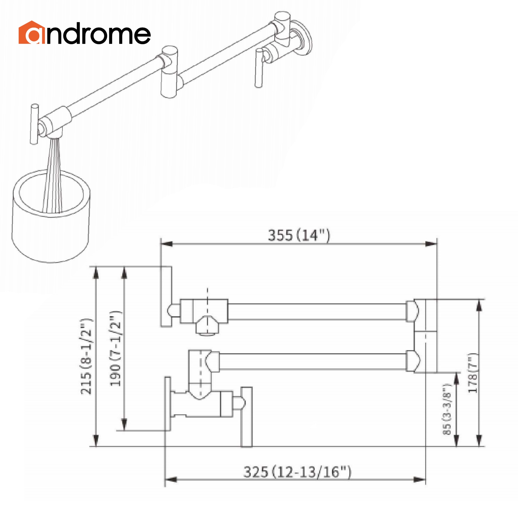 androme Gold Single Handle Wall-mount Pot Filler Kitchen Faucet with ...