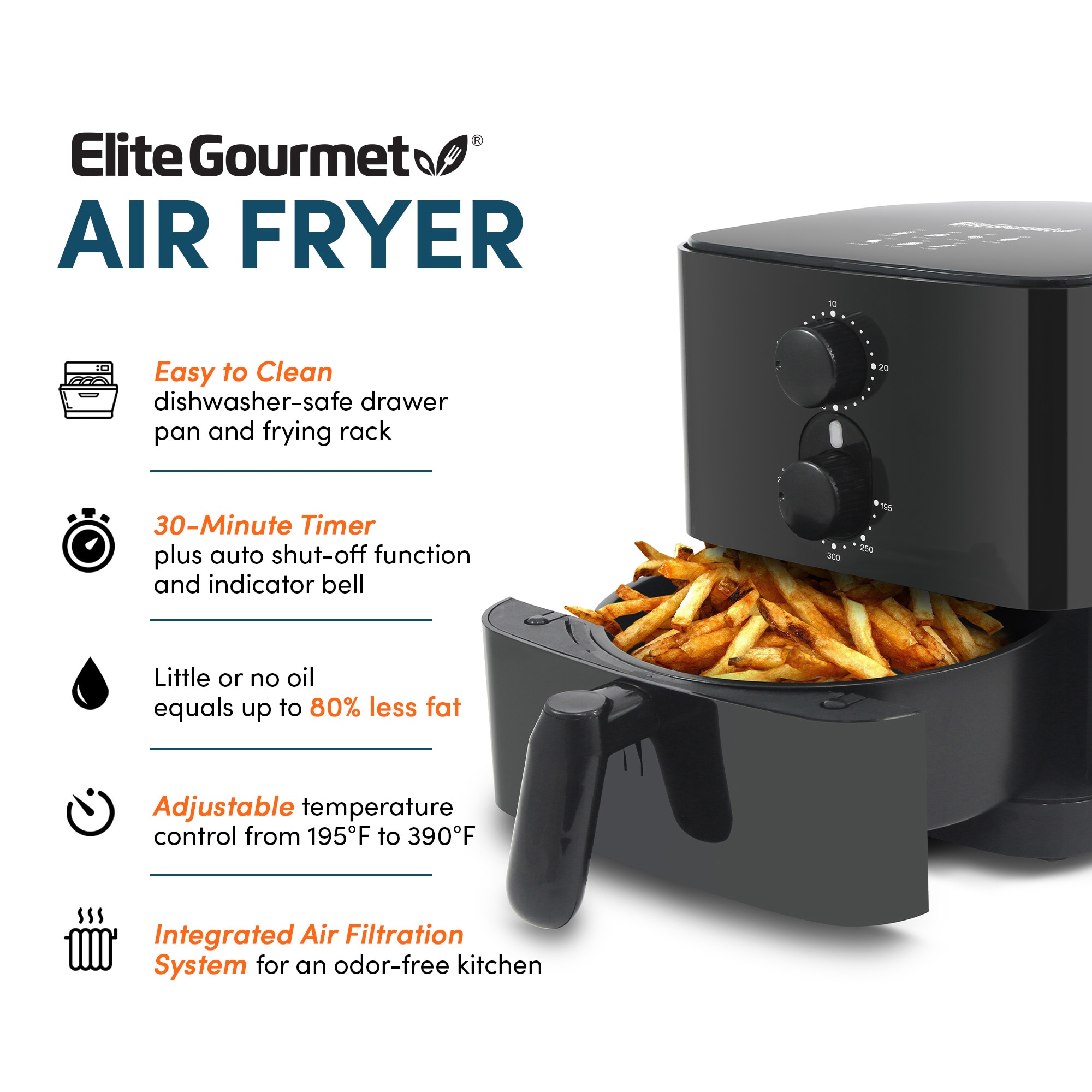 Brentwood Appliances AF-202BL (Blue) 2-Quart 1,200-Watt Electric Air Fryer  with Timer and Temperature Control, Normal