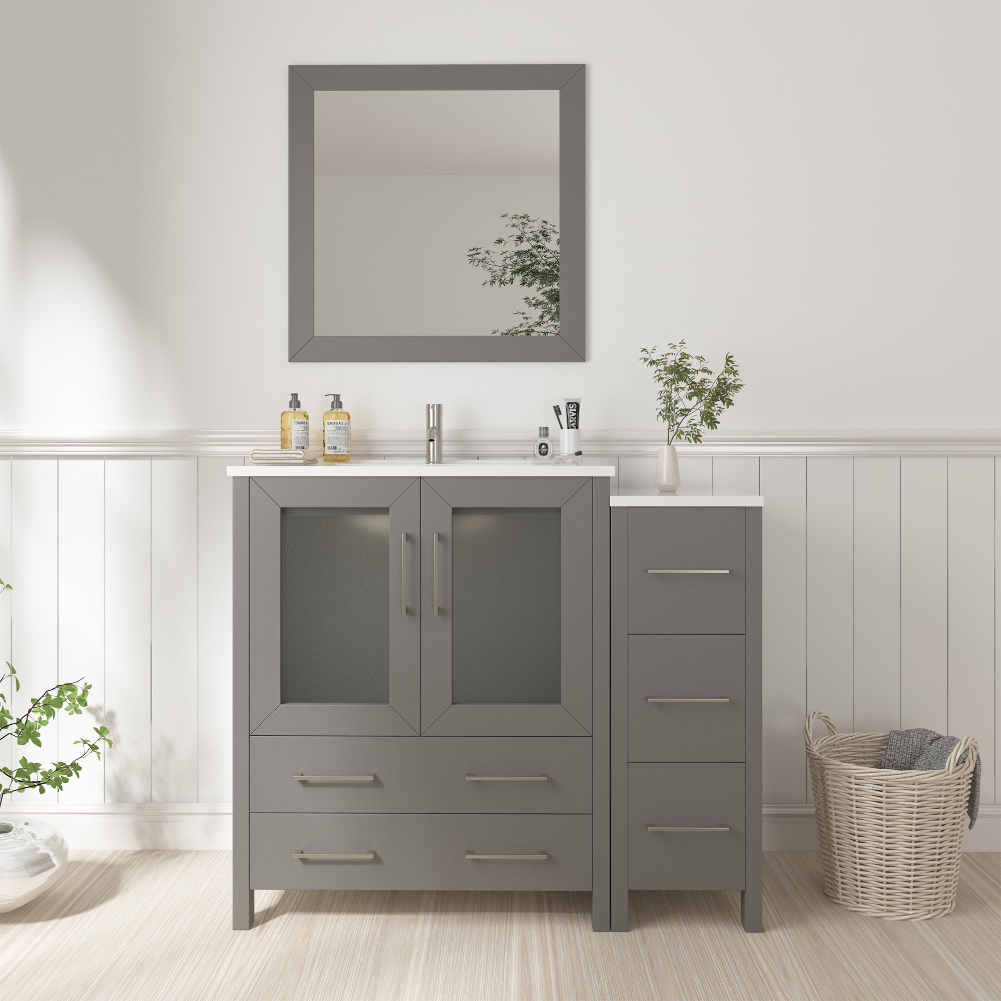 Vanity Art VA3024-36G Brescia 36-in Grey Undermount Single sink Bathroom Vanity with White Ceramic Top (Mirror Included)