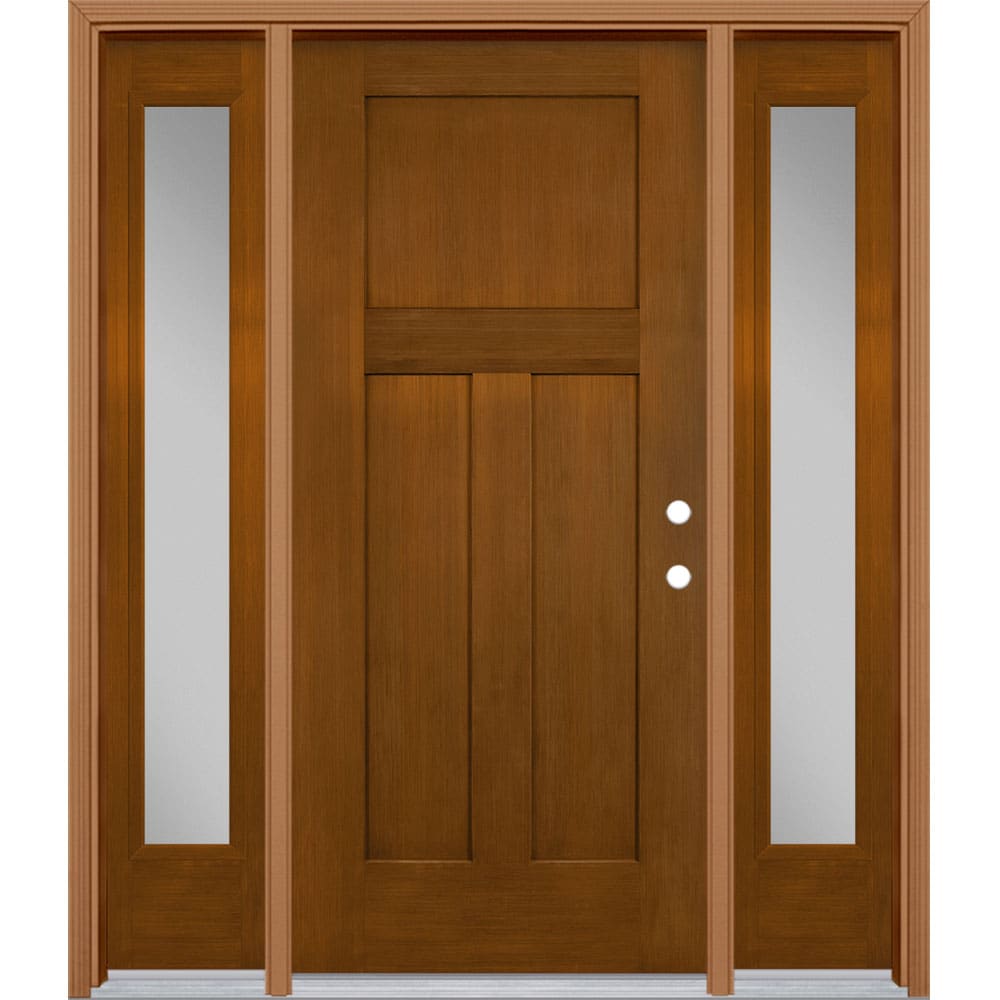 Masonite 62720 Winslow 64-in x 80-in x 4-9/16-in Fiberglass No glass Left-hand inswing Woodhaven Stained Prehung Front Door with Sidelights with Brickmould Insulating core