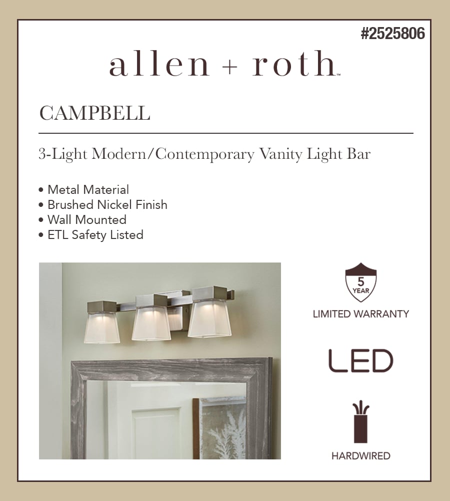 allen + roth 21.26-in 3-Light Brushed Nickel Traditional Vanity Light Bar  in the Vanity Lights department at