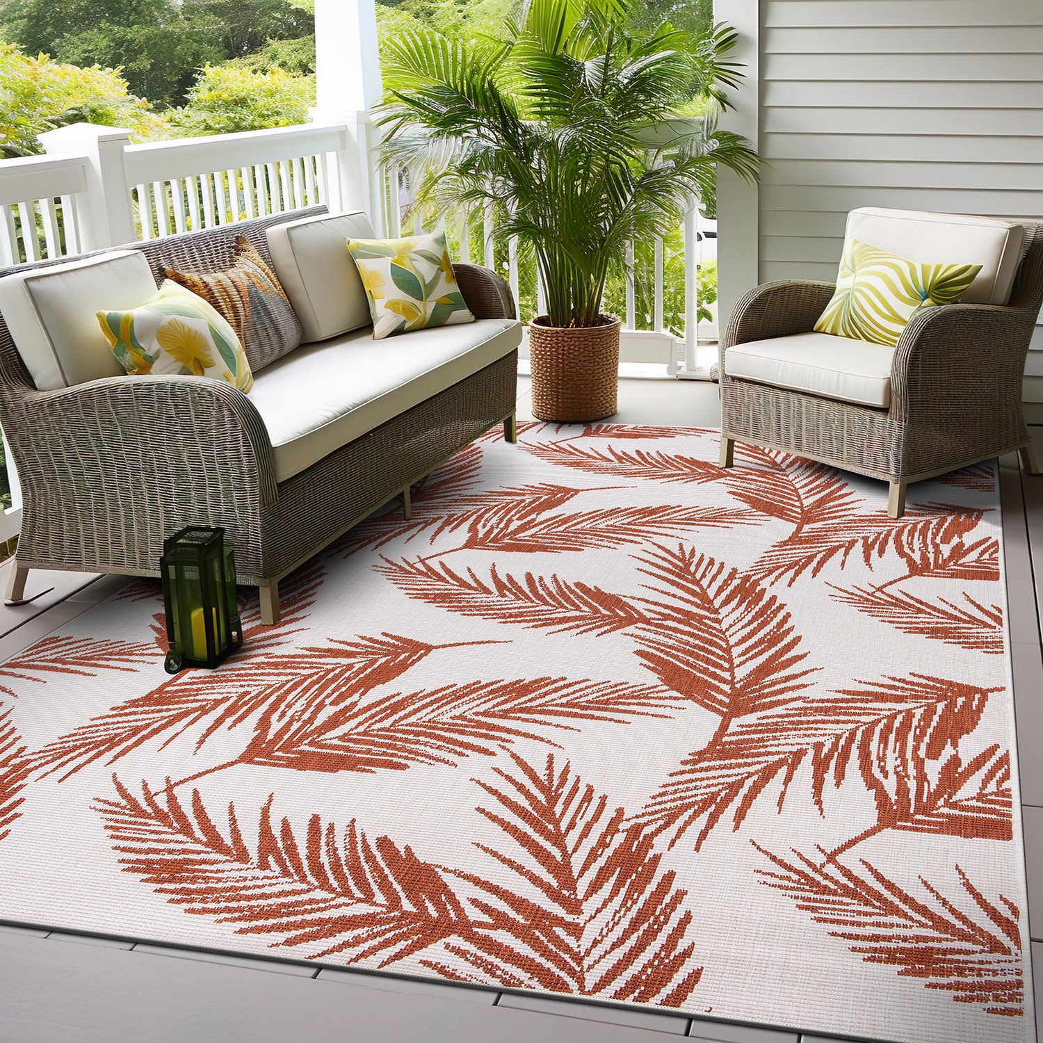 World Rug Gallery 4025RUST5X7 5 x 7 (ft) Loomed Synthetic Rust Rectangular Indoor/Outdoor Floral/Botanical Area rug
