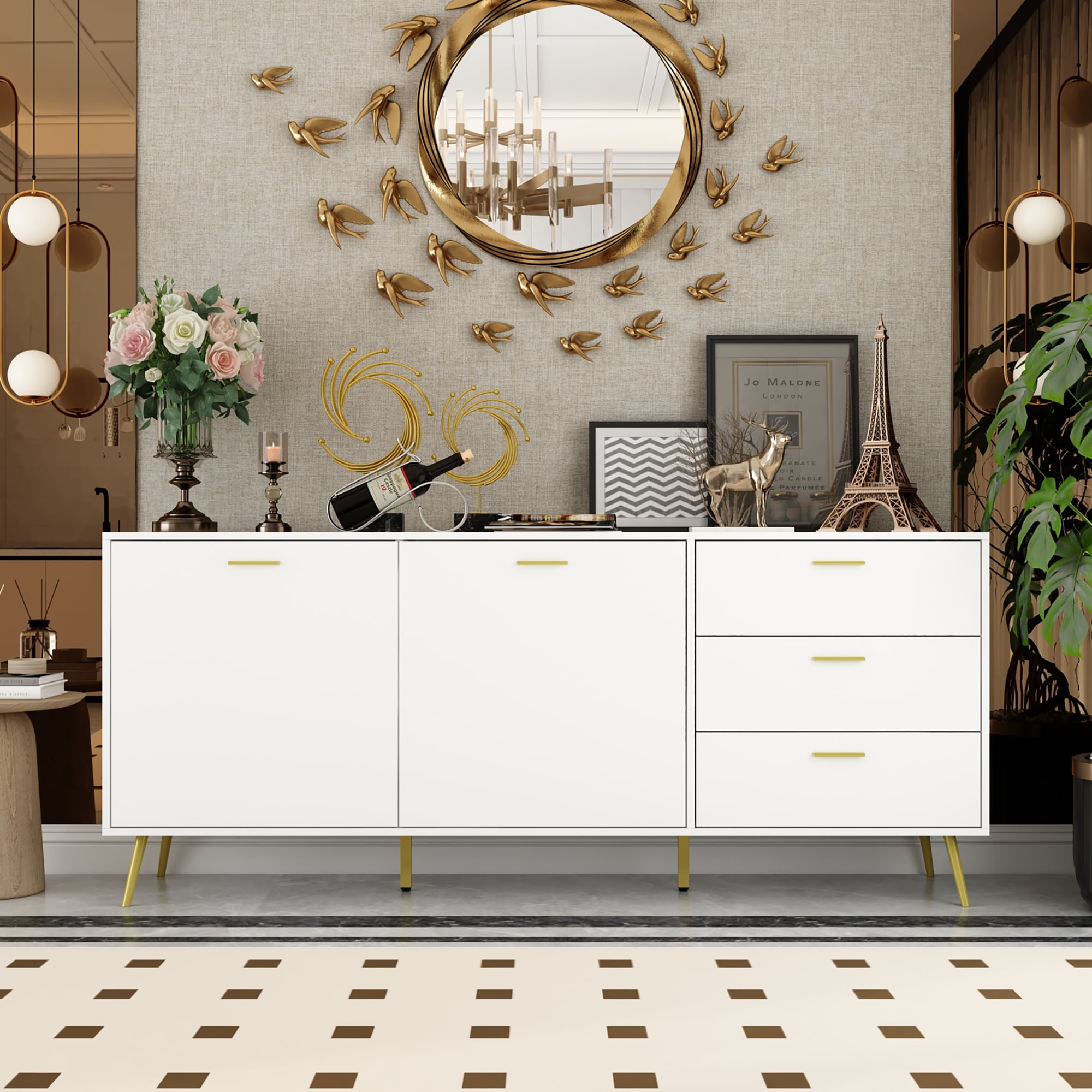 FUFU&GAGA LJY-KF020346-01 Contemporary/Modern White Sideboard with Wine Storage