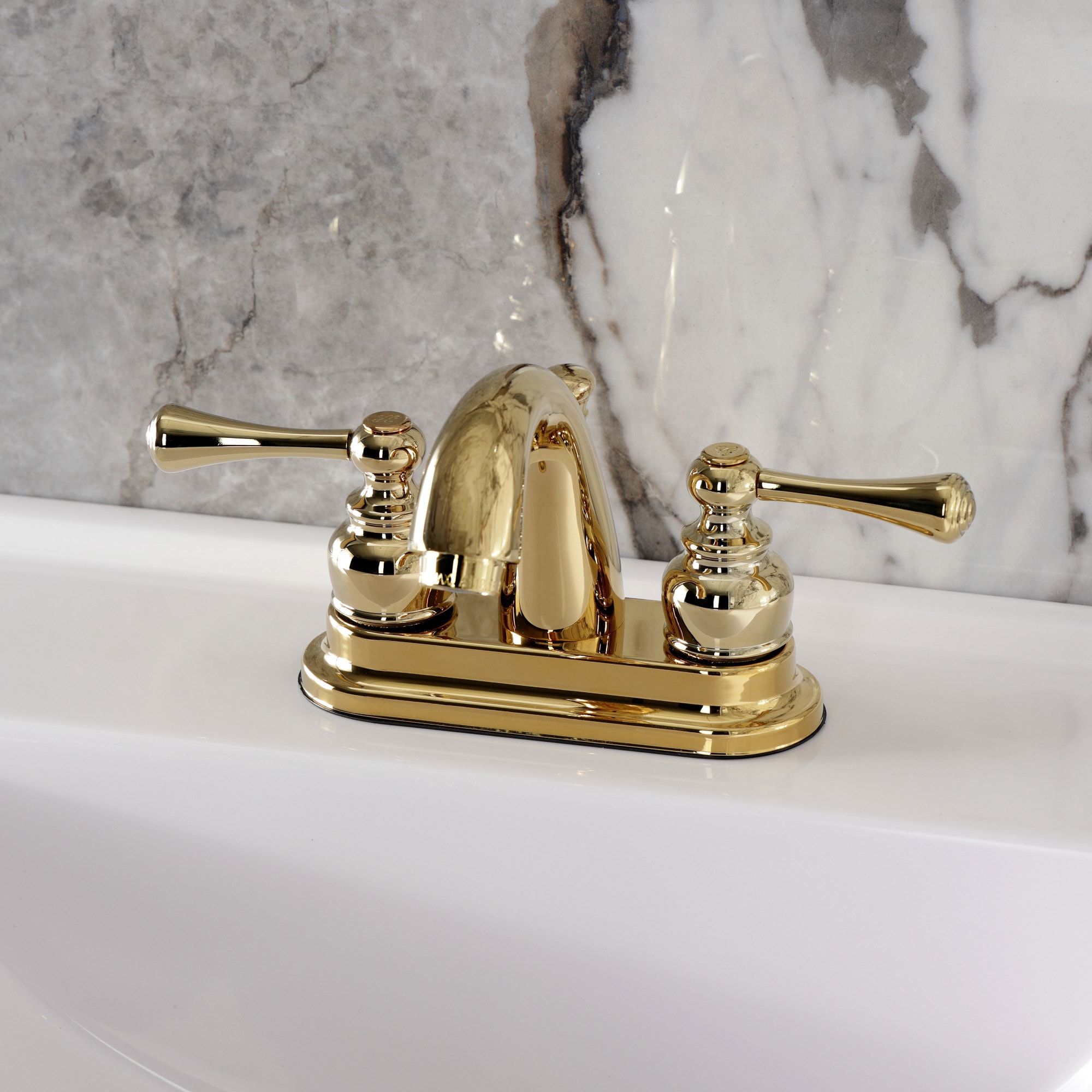 Elements of Design EB5612BL St. Louis Polished brass 4-in centerset 2-handle Mid-arc Residential Handle Bathroom Sink Faucet with Drain