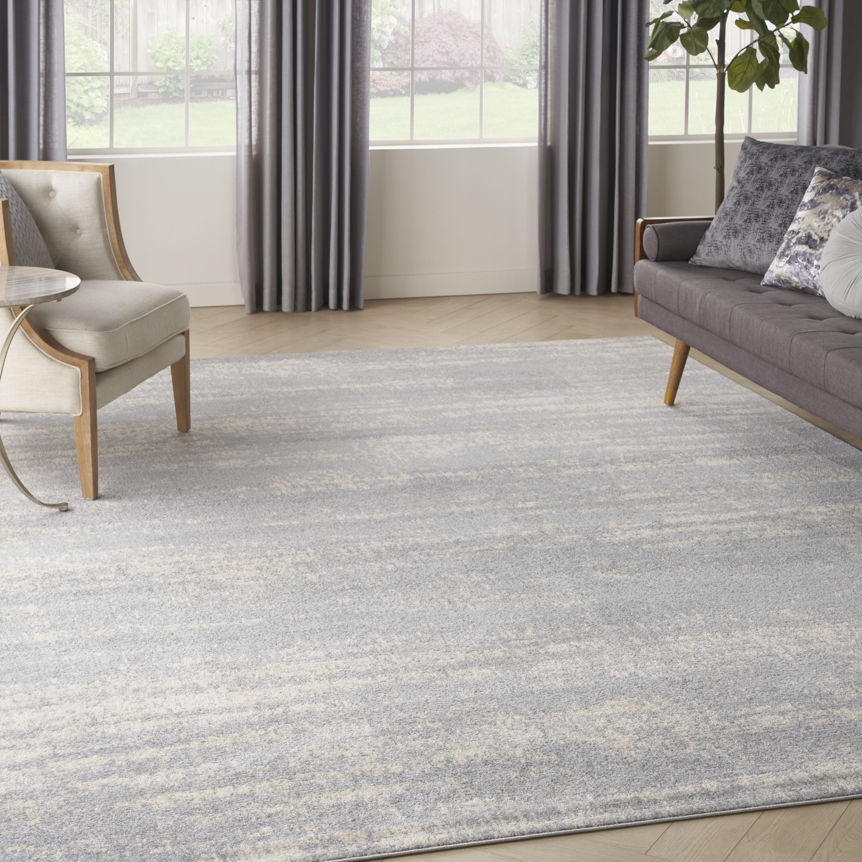 Nourison 099446149473 Essentials 8 x 10 (ft) Loomed Polypropylene Grey/Beige Rectangular Indoor/Outdoor Abstract Area rug