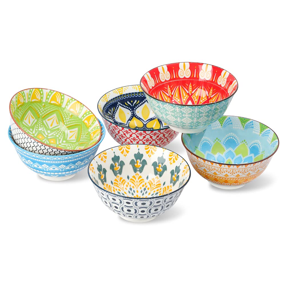 Aoibox  Porcelain Cereal Bowls Set of 6 23 oz Capacity 6 25 Inch Deep Bowls for Soup Salad Ramen Pasta