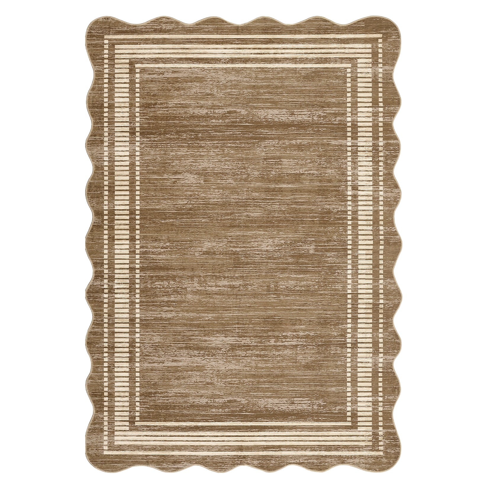 Qeetex 10 x 13 ft Polyester Light Brown Rectangular Geometric Bordered Living Room Bedroom Dining Room Machine Washable Area Rug