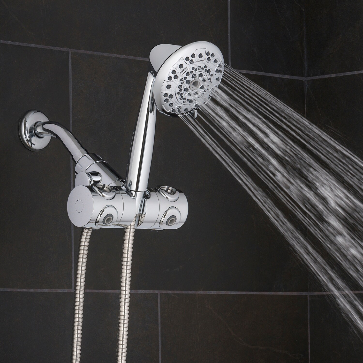 Spin Advantage Chrome Dual Head Wall Mounted Shower