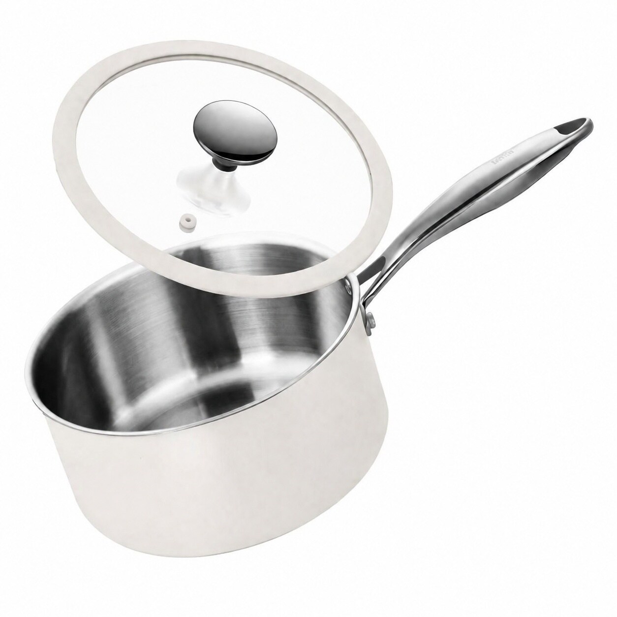Aoibox  2 5 qt Full Body Tri Ply 304 Stainless Steel Sauce Pan with Glass Lid Induction Compatible in Silver