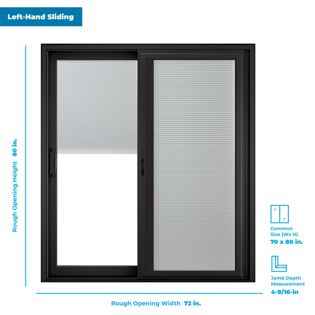 RELIABILT 72-in x 80-in 4-9/16-in Low-e Argon Blinds Between The Glass White Vinyl Sliding Left-Hand Sliding Double Patio Door