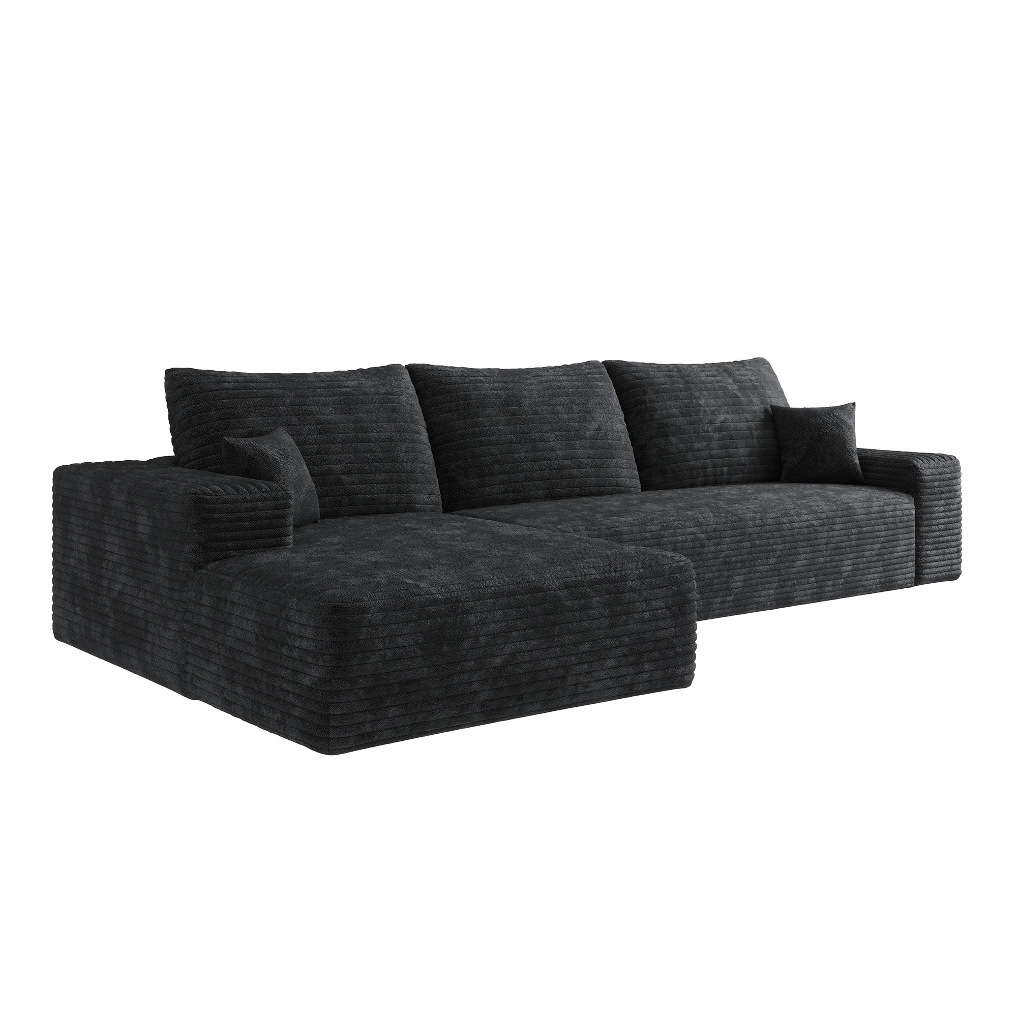 Horizons Prime 107 inch Black Plush Corduroy Fabric L-Shape