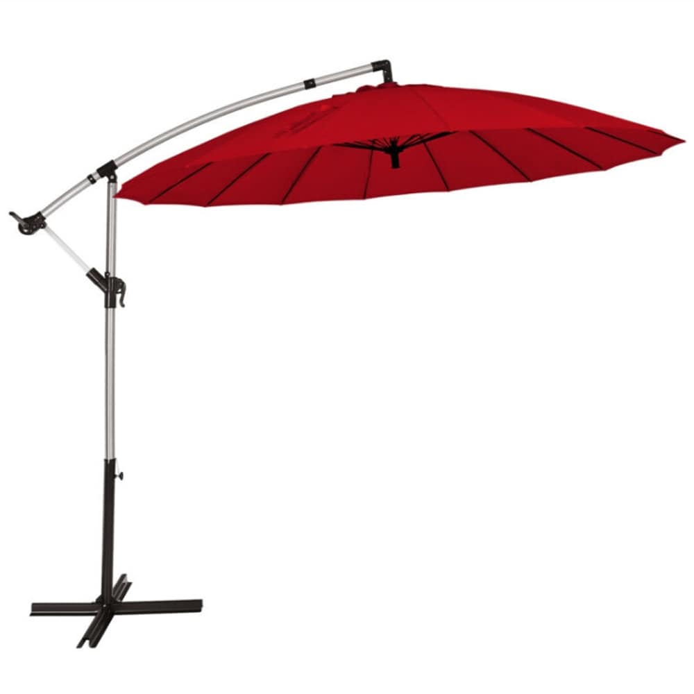 Clihome CL-UIET-9-LB 10-ft Aluminum Red Crank Cantilever Patio Umbrella