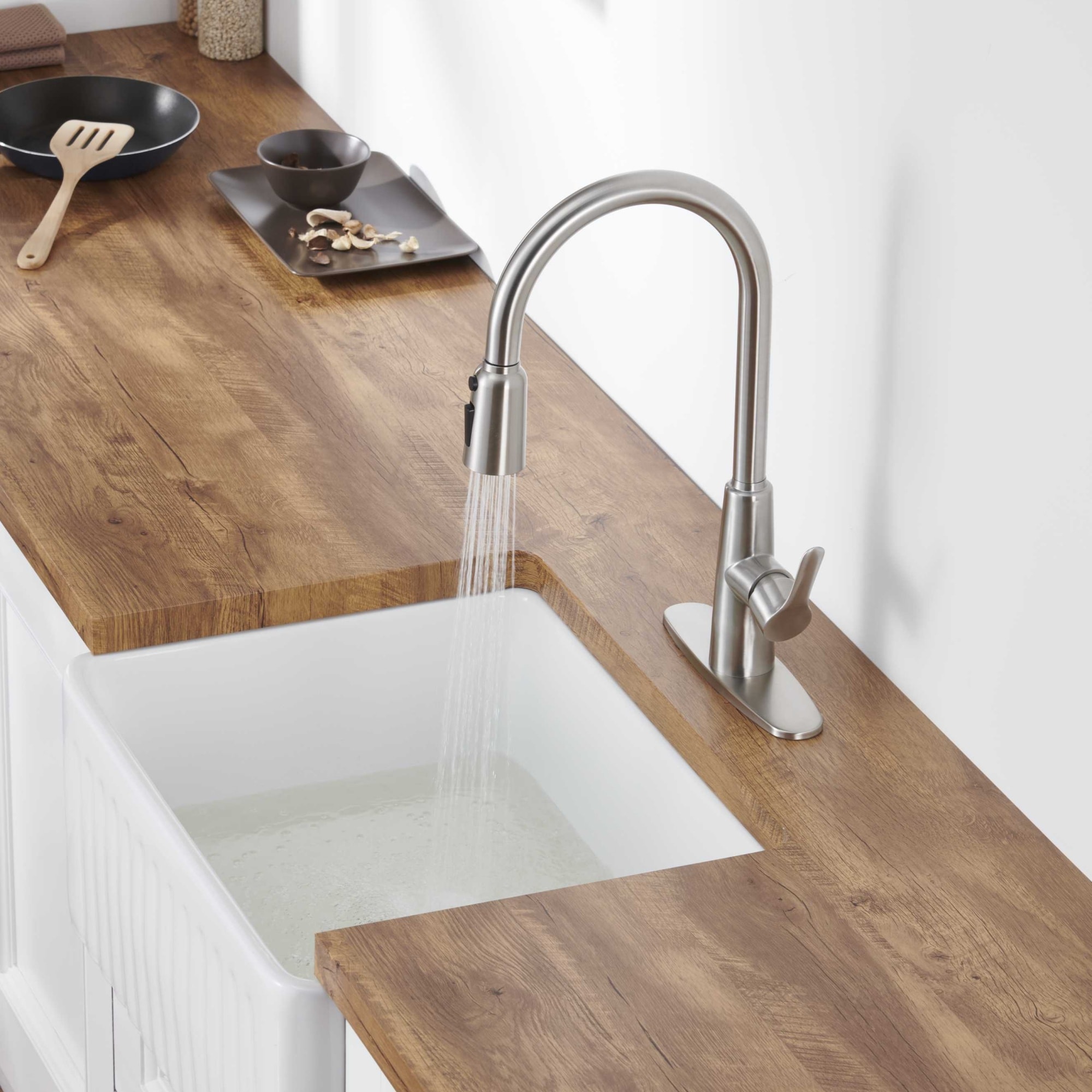 Vanityfus Kitchen Sink Faucet with Pull Out Sprayer High Arc Kitchen Sink Faucet 3 Way Setting Single Handle-Brushed Nickle