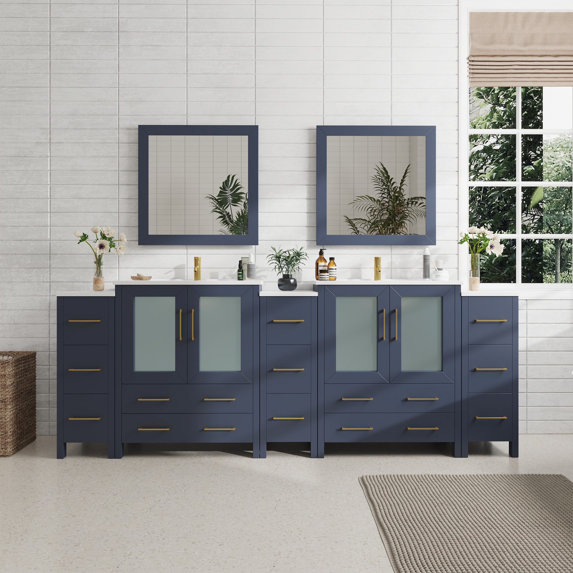 Vanity Art VA3030-96B Brescia 95-in Blue Undermount Double sink Bathroom Vanity with White Ceramic Top (Mirror Included)
