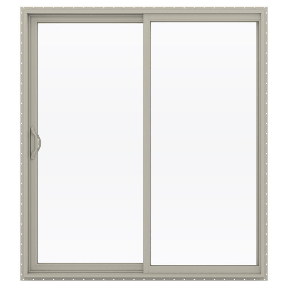 JELD-WEN 72-in x 80-in x 4-9/16-in Jamb Low-e Argon Desert Sand Vinyl Sliding Left-Hand Sliding Double Patio Door Screen Included Stainless Steel -  LOWOLJW181500081