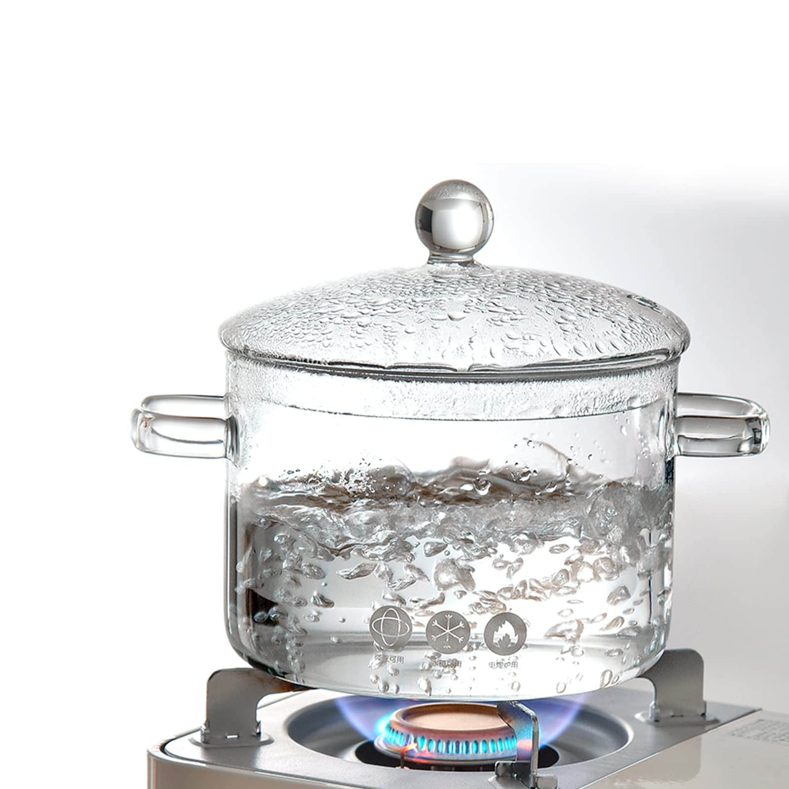 DHMHD  Glass Saucepan with Cover Transparent Stovetop Pot Dual Handles Pan for Pasta Soup Milk Baby Food Cooking 1.9L Capacity