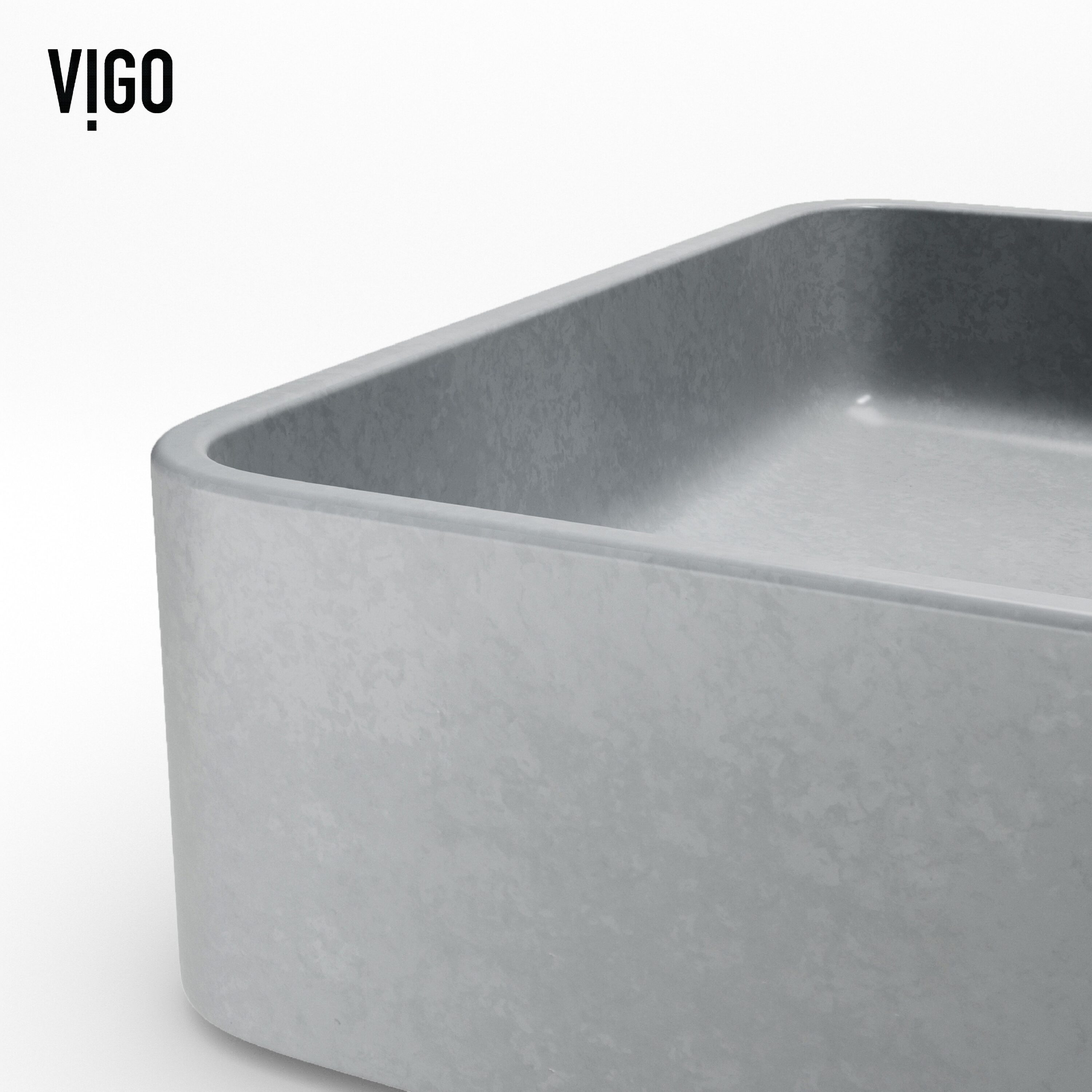 Gray Concrete Rectangular Vessel Bathroom Sink, 19" x 14"