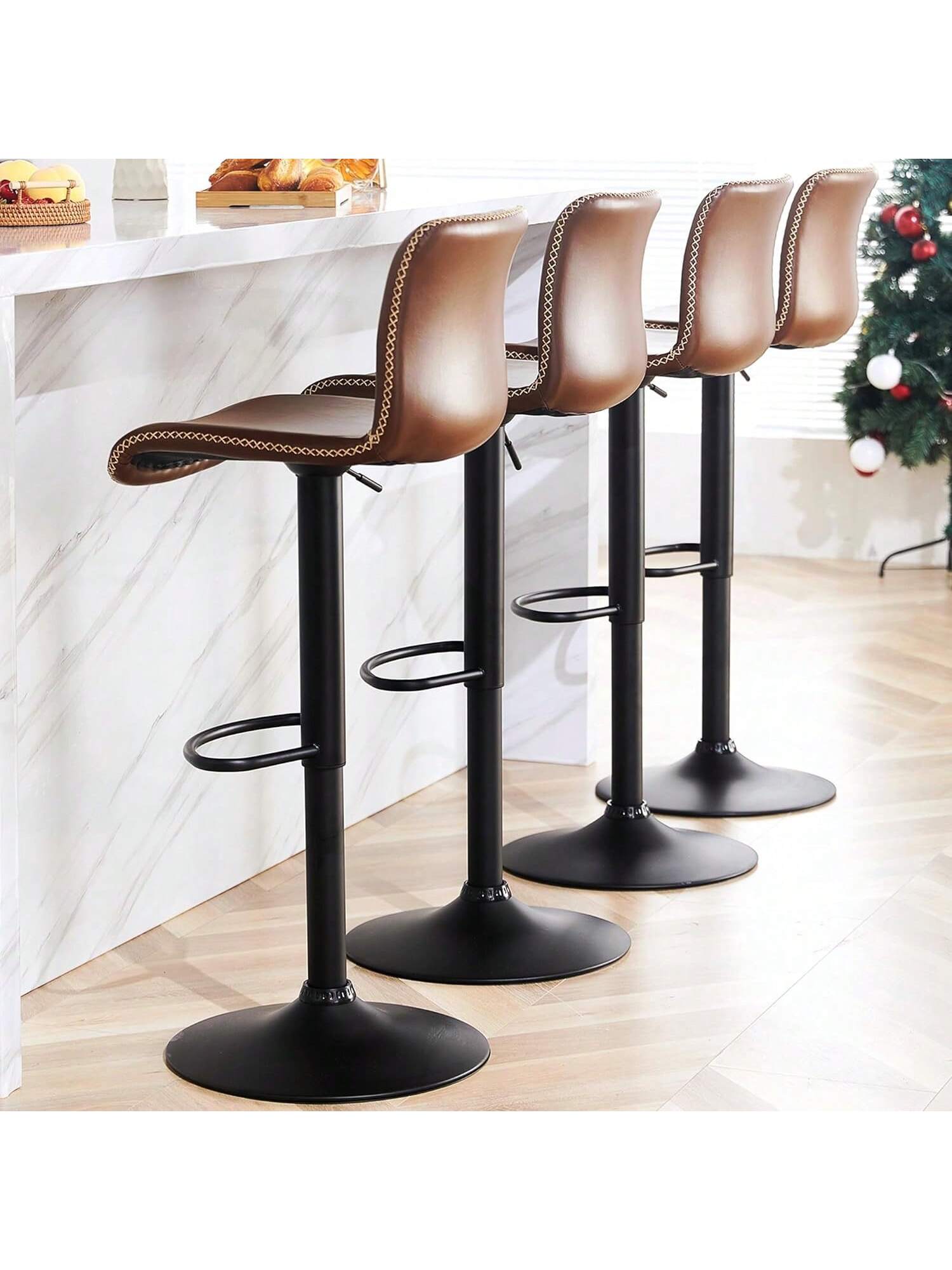 WhizMax GGL-PHO-1611O462 Modern Bar Stools Set of 4 Adjustable Swivel Bar Stools Set Upholstered Swivel Bar Stools PU Leather Counter Height Barstools for Bar Kitchen Dining Room Brown