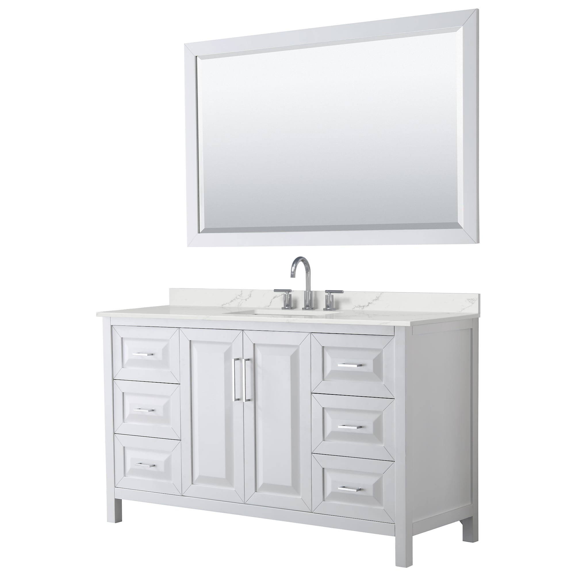 Wyndham Collection Daria 60-in White with Polished Chrome Trim Undermount Single Sink Bathroom Vanity with Giotto Quartz Quartz Top (Mirror Included)