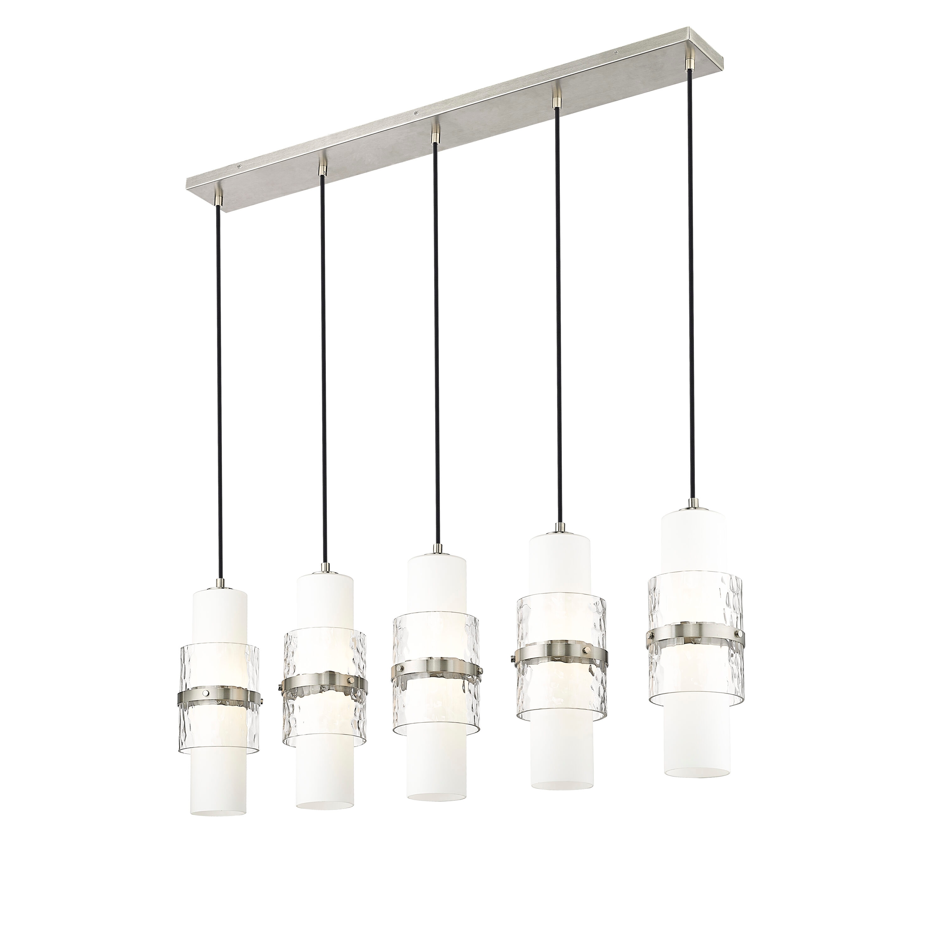 Brushed Nickel 5-Light Linear Chandelier with Etched Opal Glass Shades
