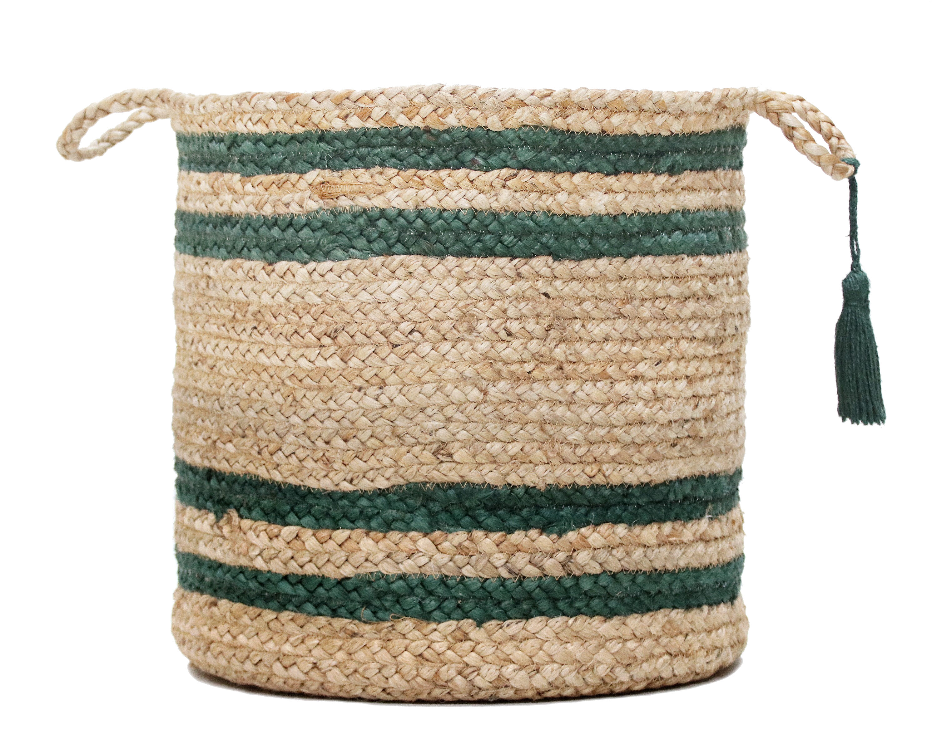 LR Home 4998A0084934J8 ( 19-in W x 19-in H x 19-in D ) Tan/Hunter Green Jute Basket
