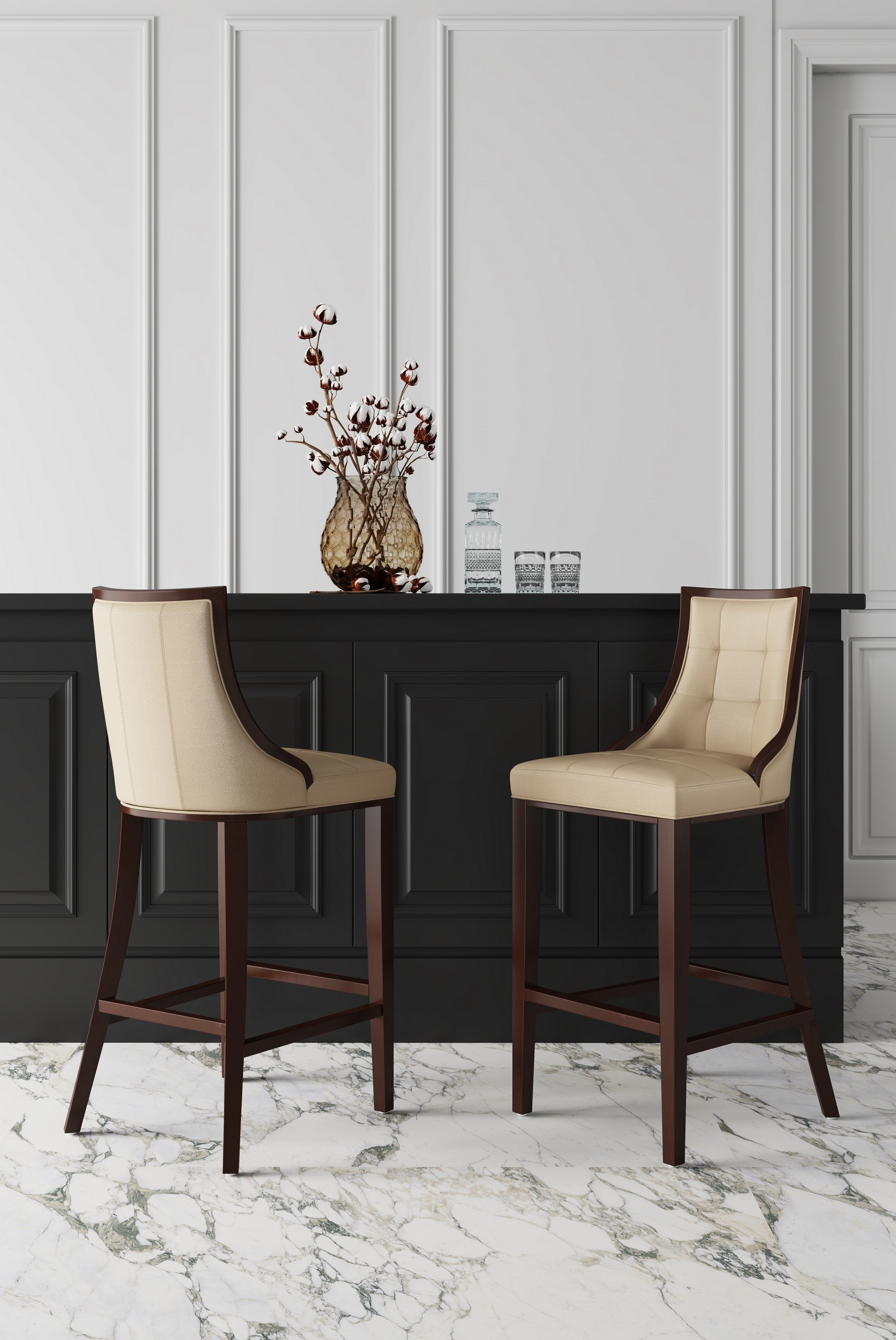 Manhattan Comfort CS012-CR Fifth Avenue Cream and Dark Walnut 26.0-in H Counter height Square seat Upholstered Wood Bar Stool and Back