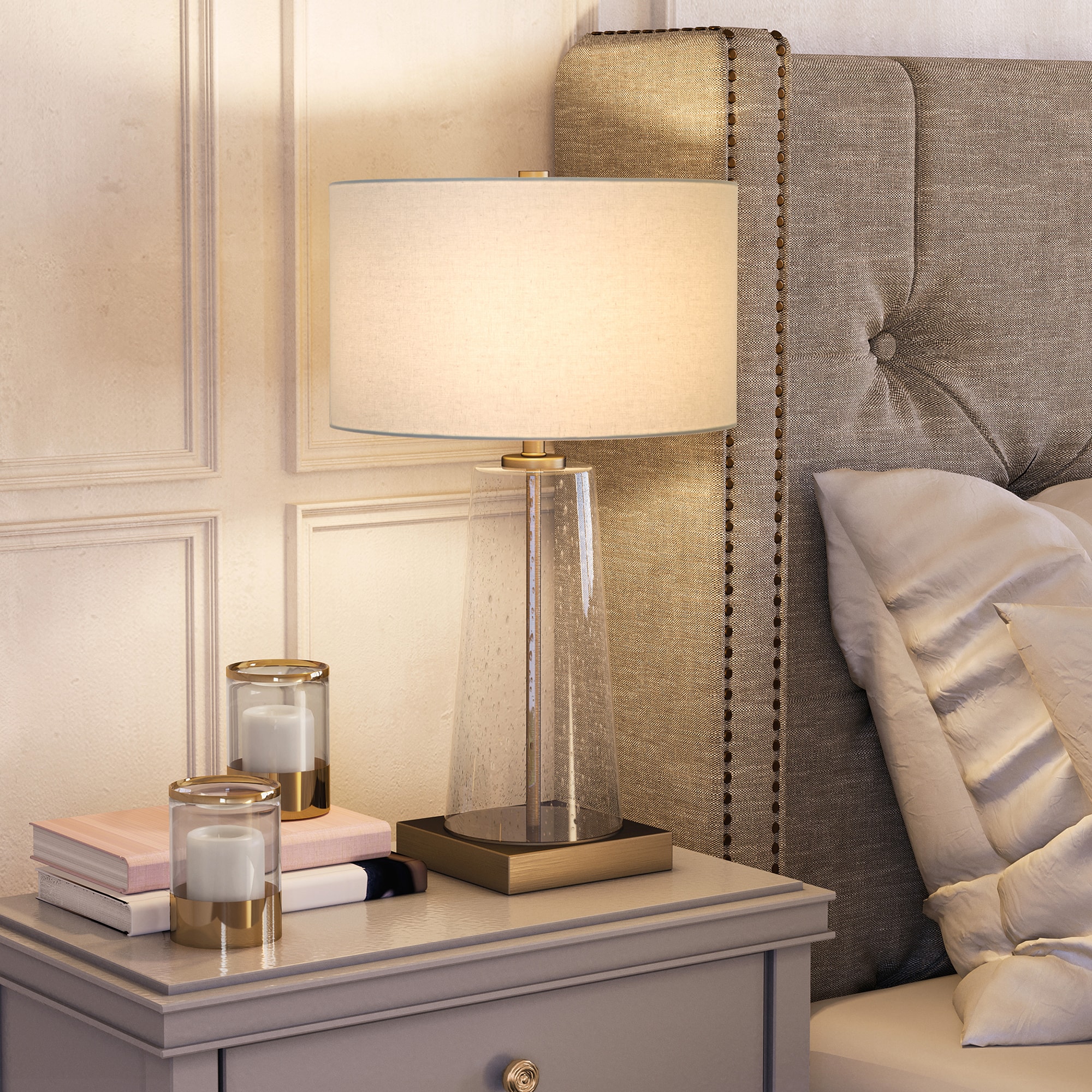 Dax 25'' Tapered Seeded Glass and Brass Table Lamp