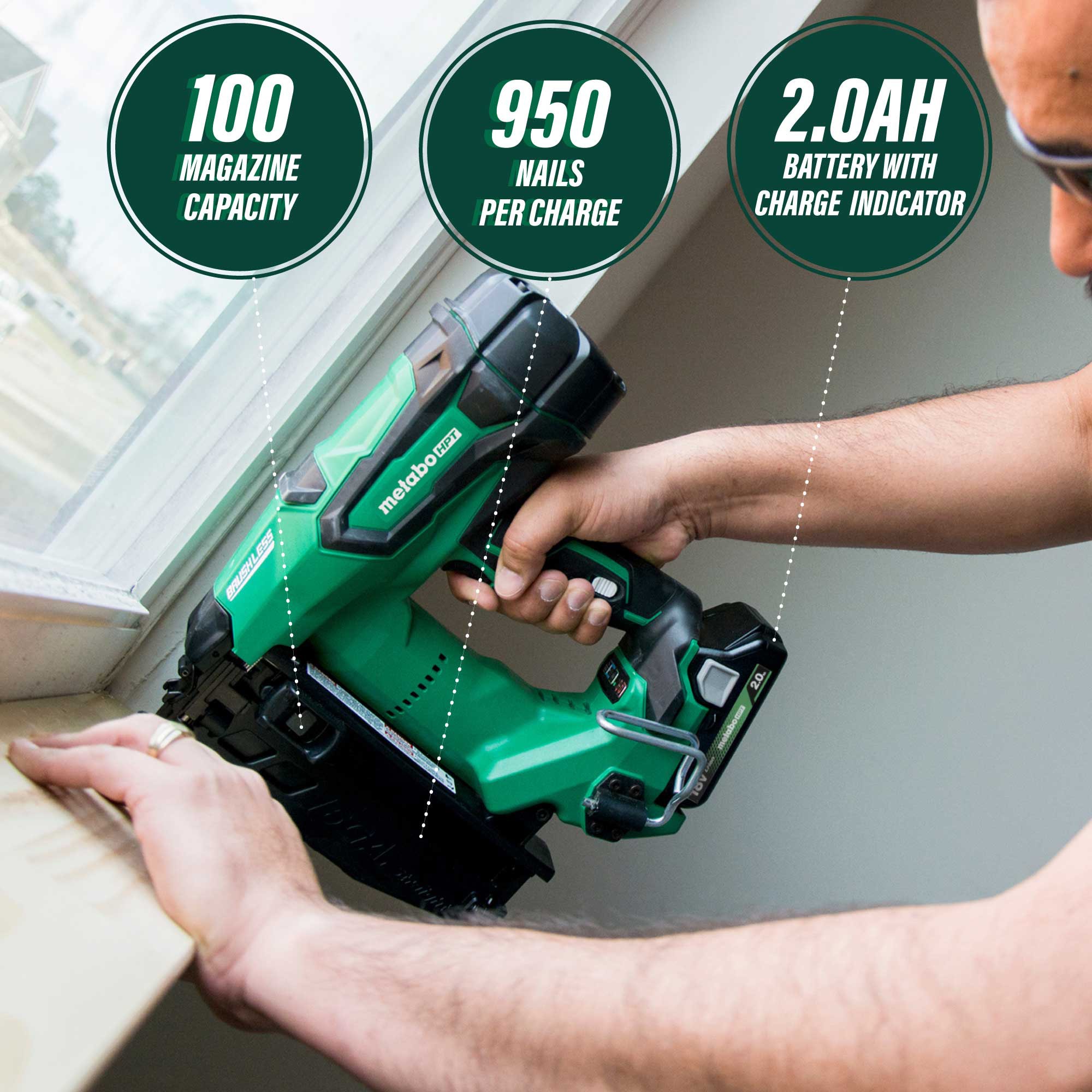 Metabo Hpt 2 1 2 In 16 Gauge Cordless Straight Finish Nailer Battery