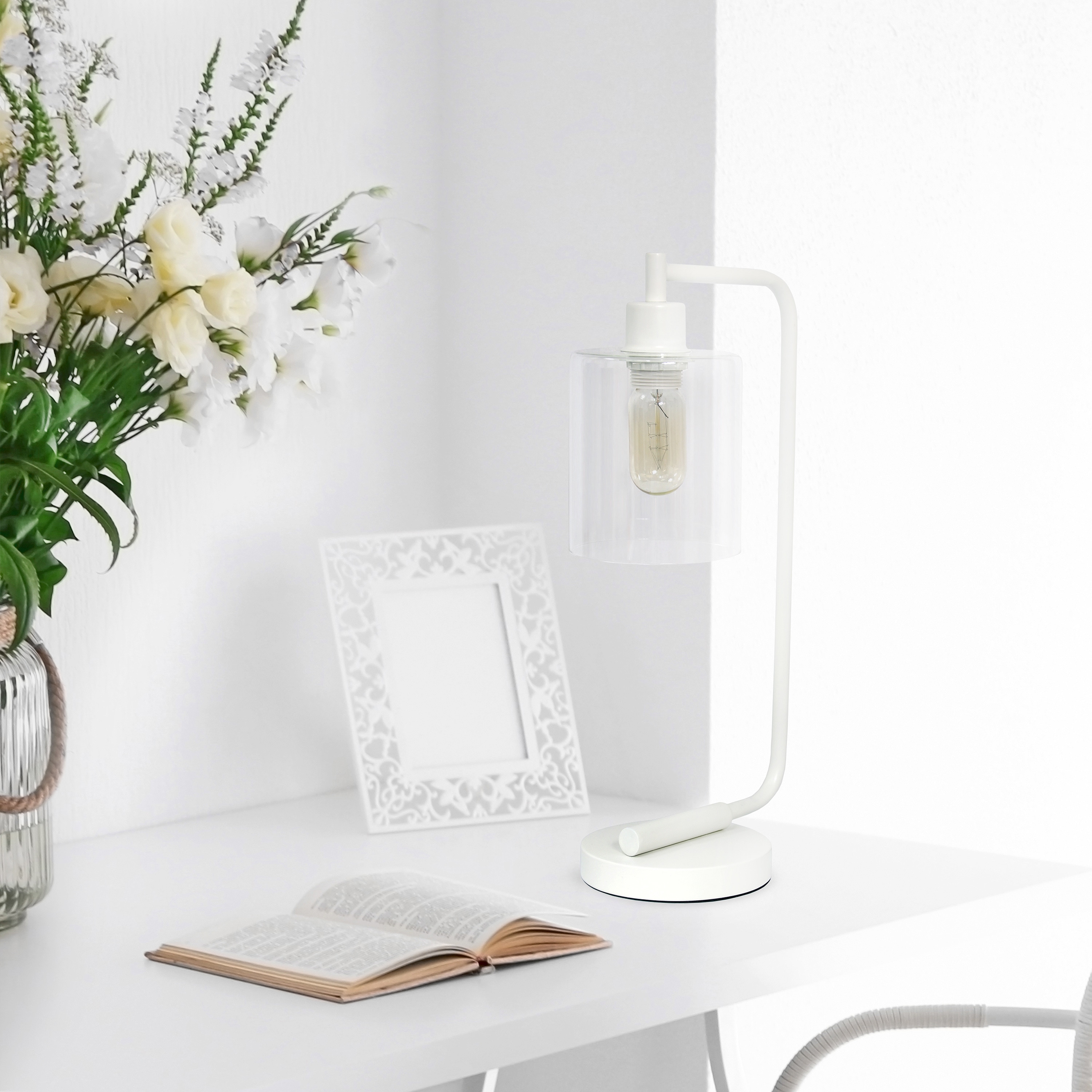 Lalia Home Studio Loft 18.8-in White Standard Desk Lamp with Glass ...