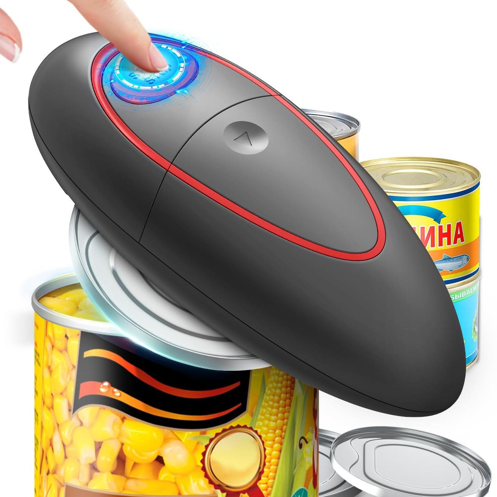 Wudkey Grey and Red Electric Can Opener with Smooth Edge