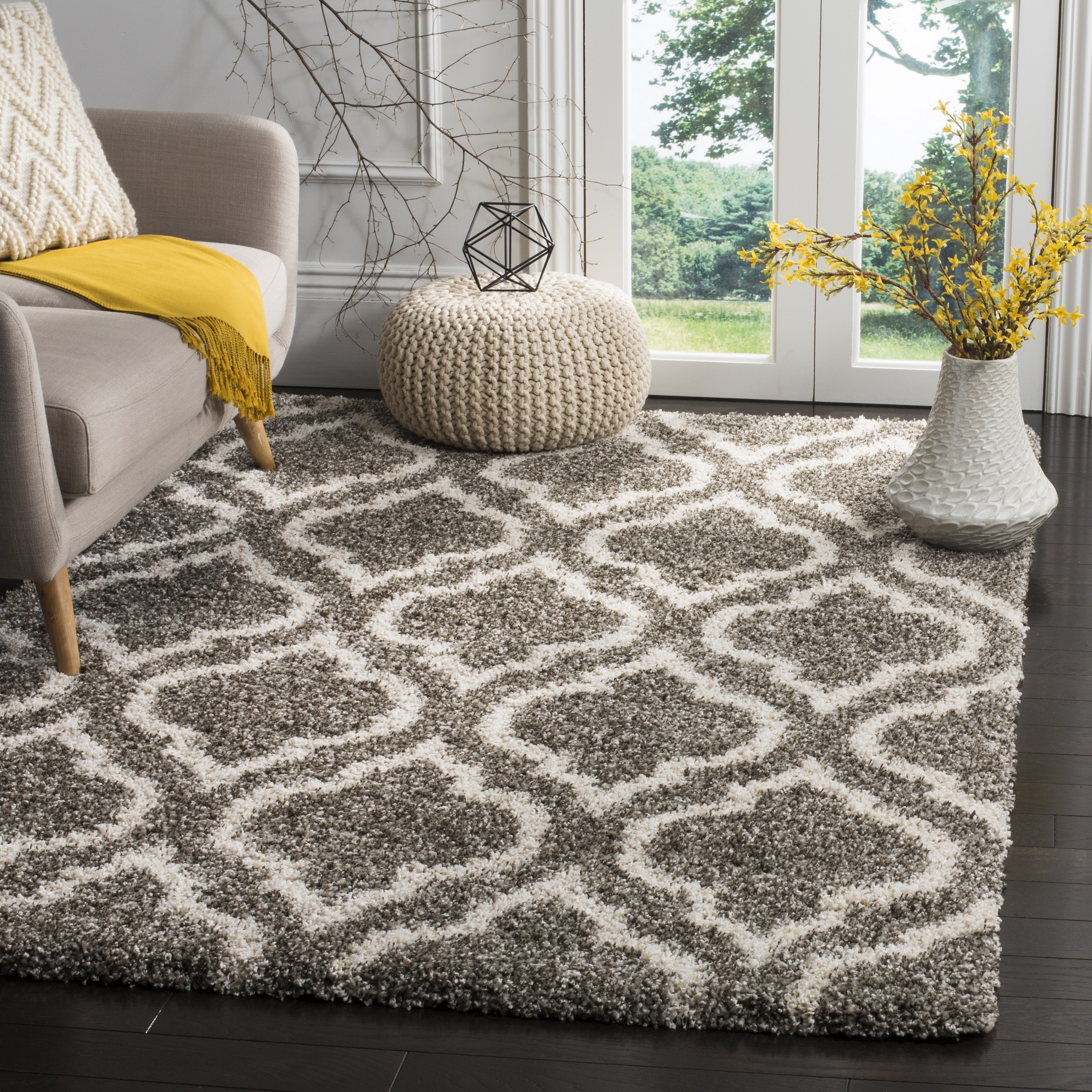 Safavieh SGH284B-8 Hudson Tensas Shag 8 x 10 (ft) Loomed Polypropylene Gray/Ivory Rectangular Indoor Trellis Area rug