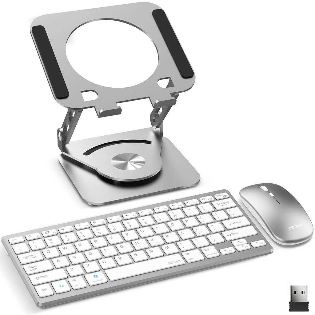 Delton N35 Wireless Keyboard and Mouse with Swivel Tablet Stand Bundle White #DTTKITN35WWSW60