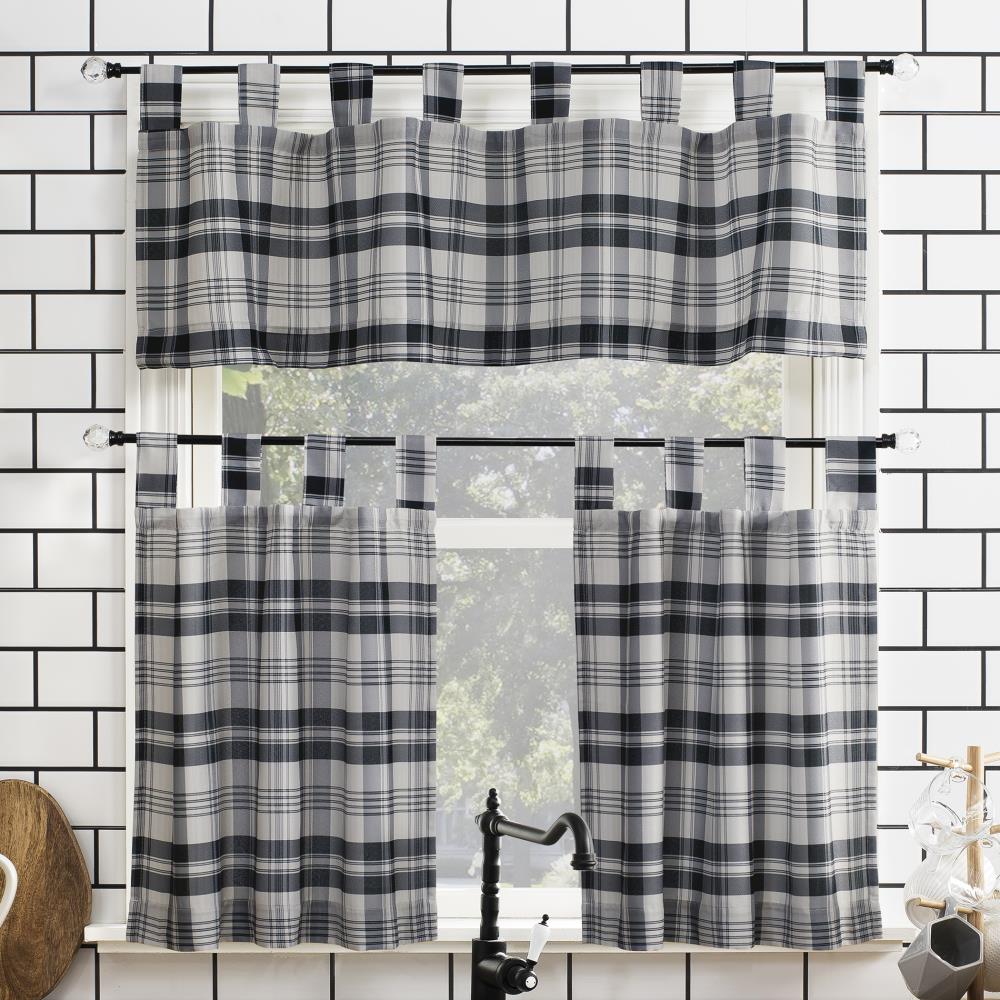 No. 918 57018 36-Inches Charcoal/Ecru Plaid Semi-sheer Top tab Single curtain panel