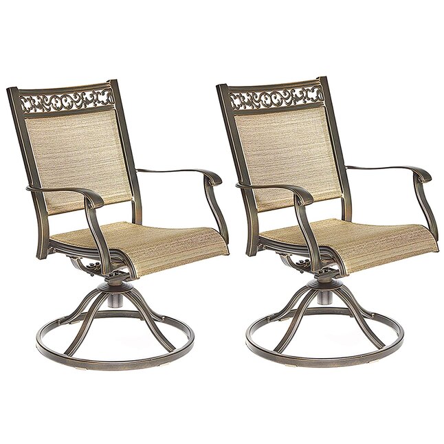Casainc Outdoor Chair Set Of 2 Tan Metal Frame Swivel Dining S With Brown Sling Seat In The Patio Chairs Department At Com - Patio Swivel Chairs Brown Metal