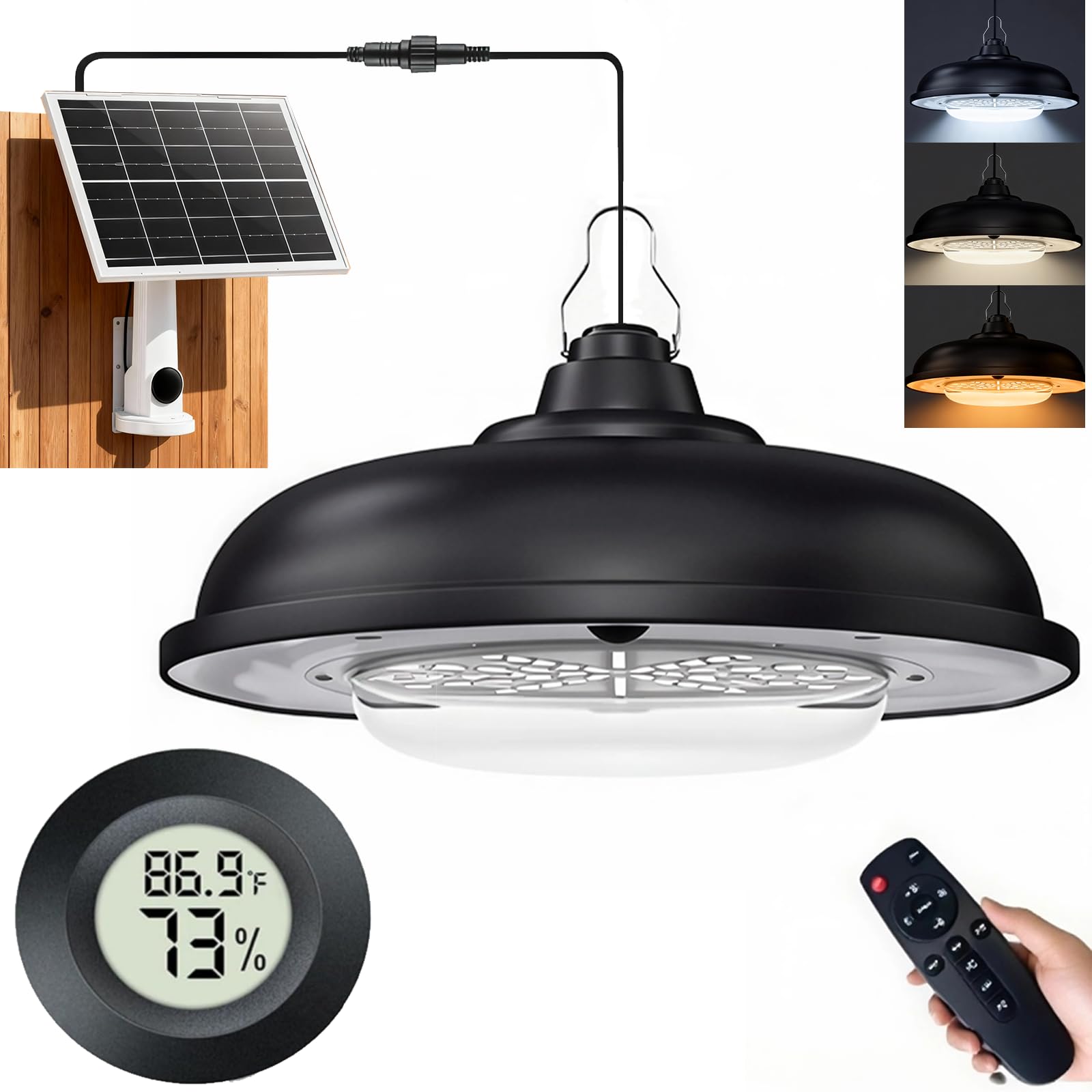JVFCXXV Solar Light with Thermometer Hygrometer Set 3 Color Dimming ...