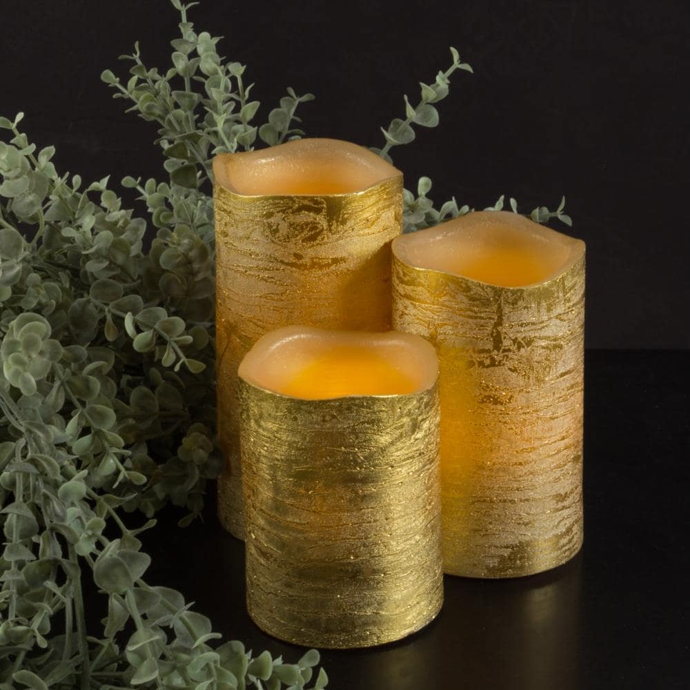 Hastings Home 3-Pack 3-Wick Unscented Gold Flameless Electric Candle ...