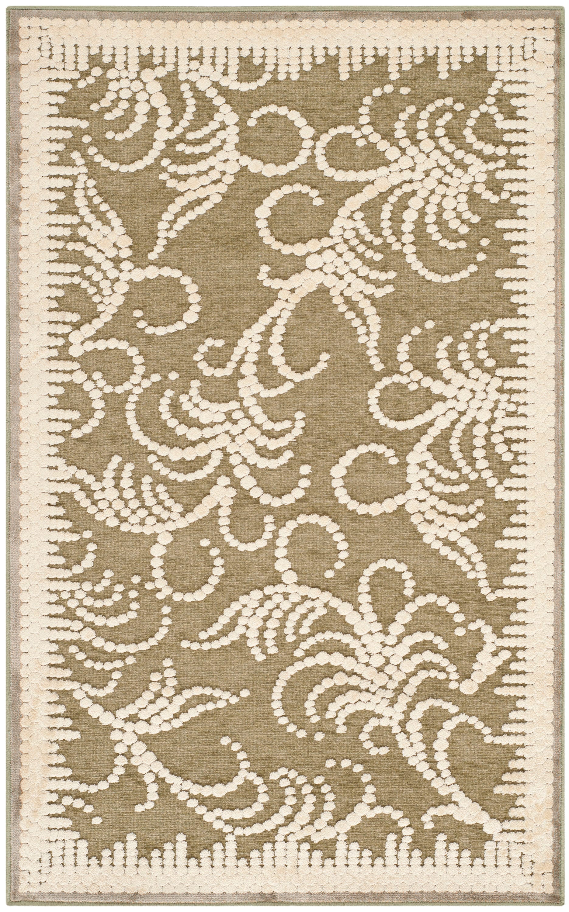Handmade Green Floral Tufted Wool and Viscose Rug