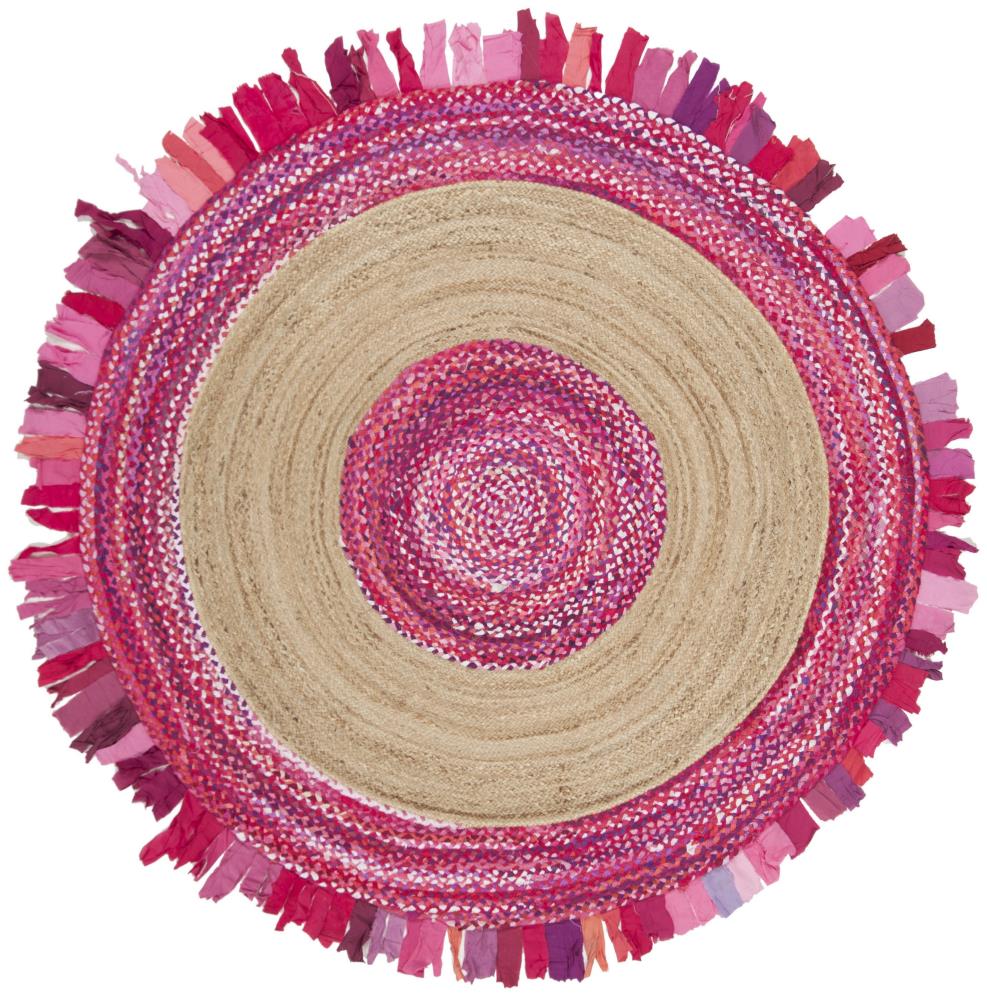 Safavieh CAP701U-6R Cape Cod Lowell 6 x 6 (ft) Jute Pink/Natural Round Indoor Border Bohemian/Eclectic Area rug