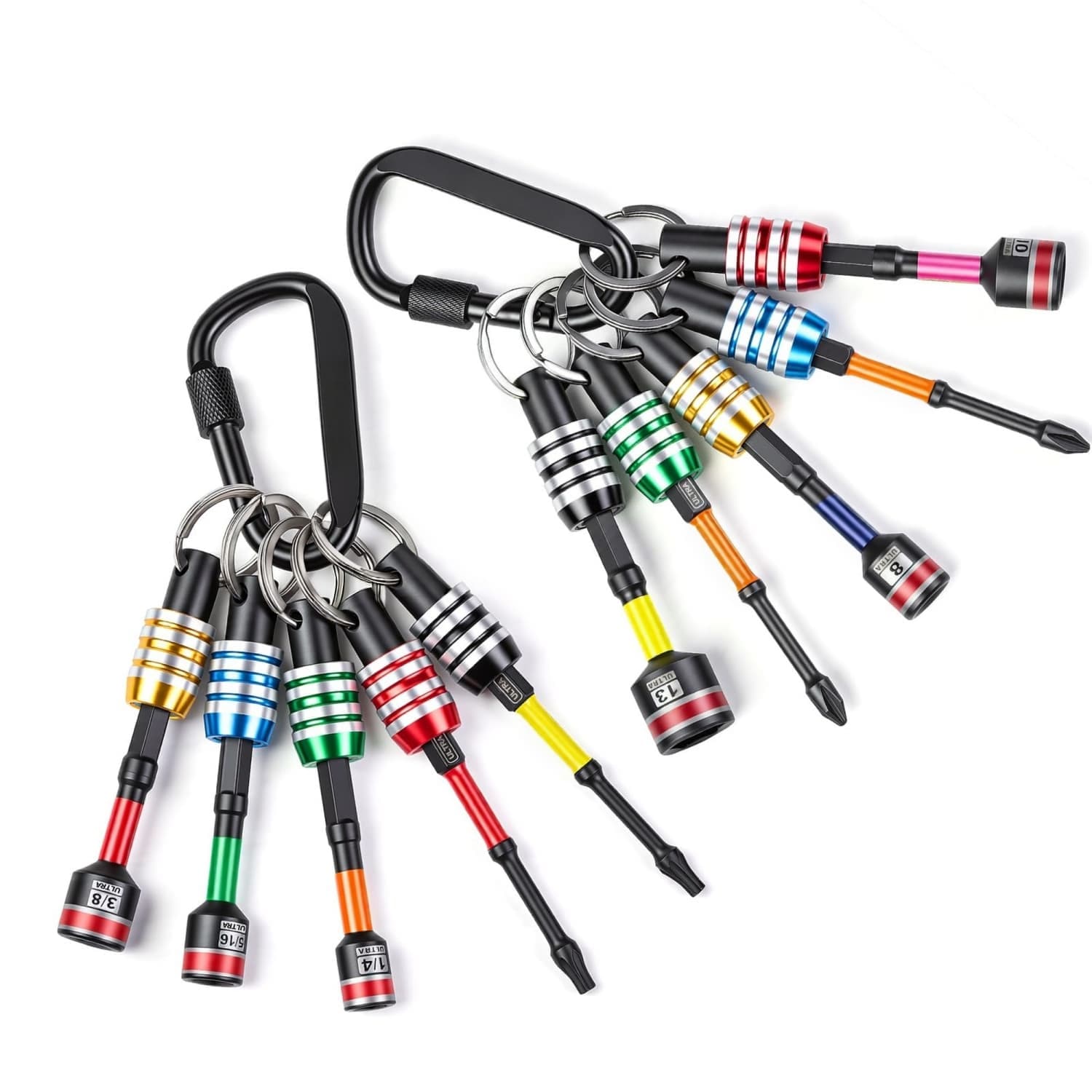 OGETFUUR 20 Pcs Bit Holder Set with Keychain 1/4 Hex Quick-release Non-slip Grip for DIY and Outdoor Work